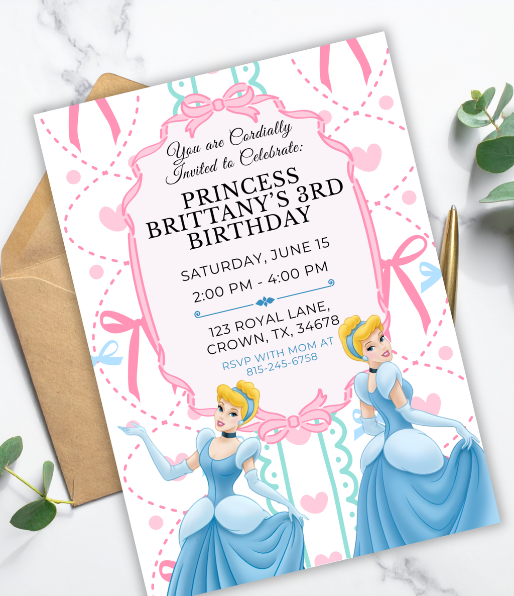 Cinderella Birthday Invitation for Girls | Personalized Princess Birthday Invite | Custom Fairytale Party Invitation