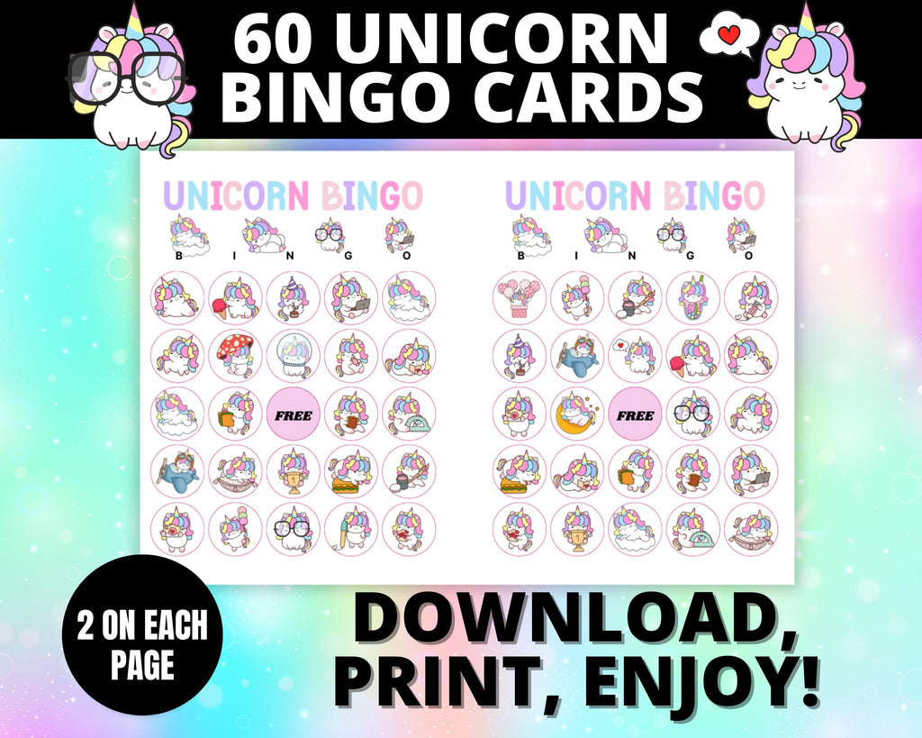 Unicorn Bingo Cards | Printable Unicorn Birthday Party Game |  Kids Unicorn Birthday Activity