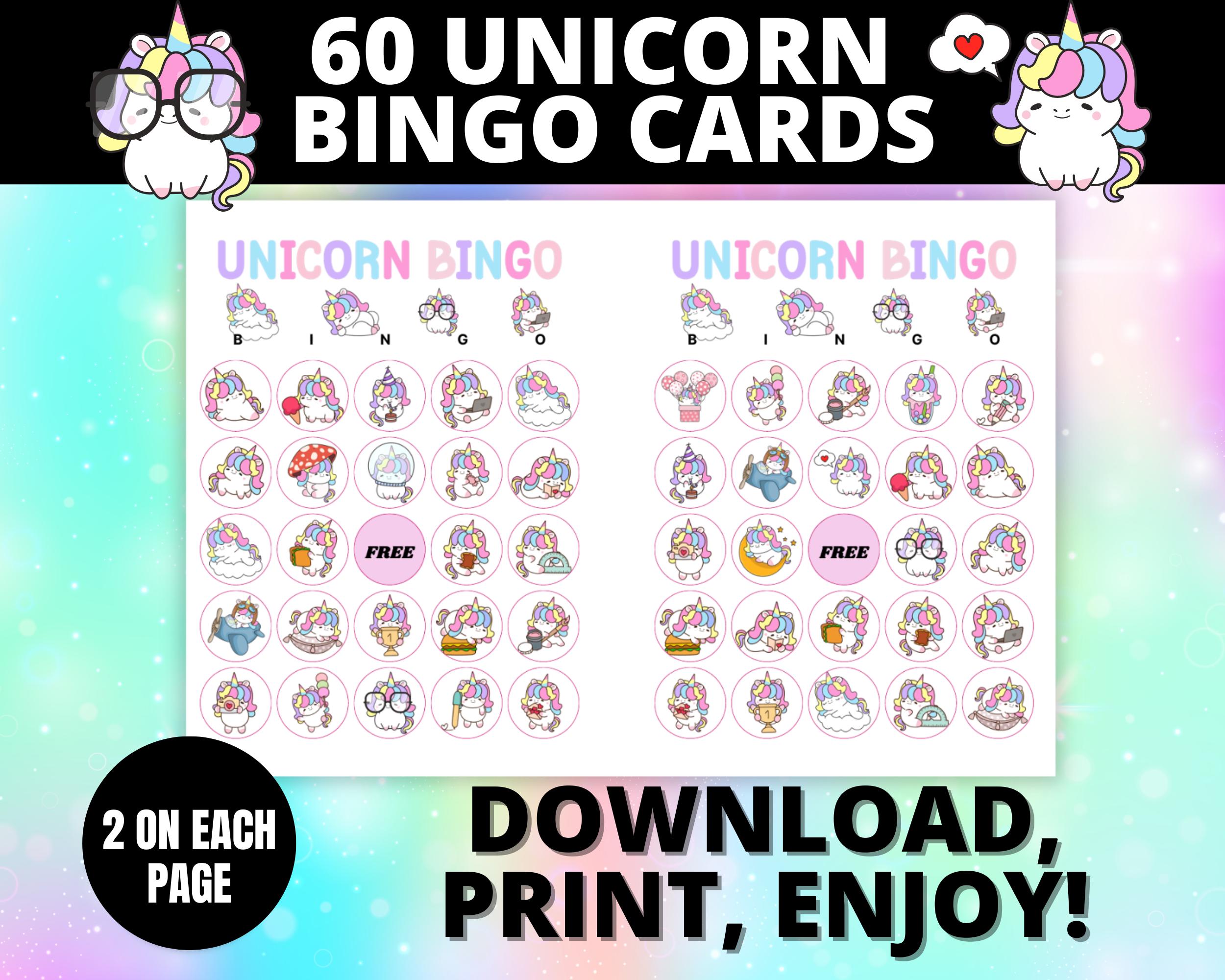 Unicorn Bingo Cards | Printable Unicorn Birthday Party Game |  Kids Unicorn Birthday Activity