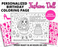 Custom Fashion Doll Birthday Coloring Page | Personalized Barbie Doll Birthday Activity | Custom Printable Kids Party Favor | Doll Coloring Sheet