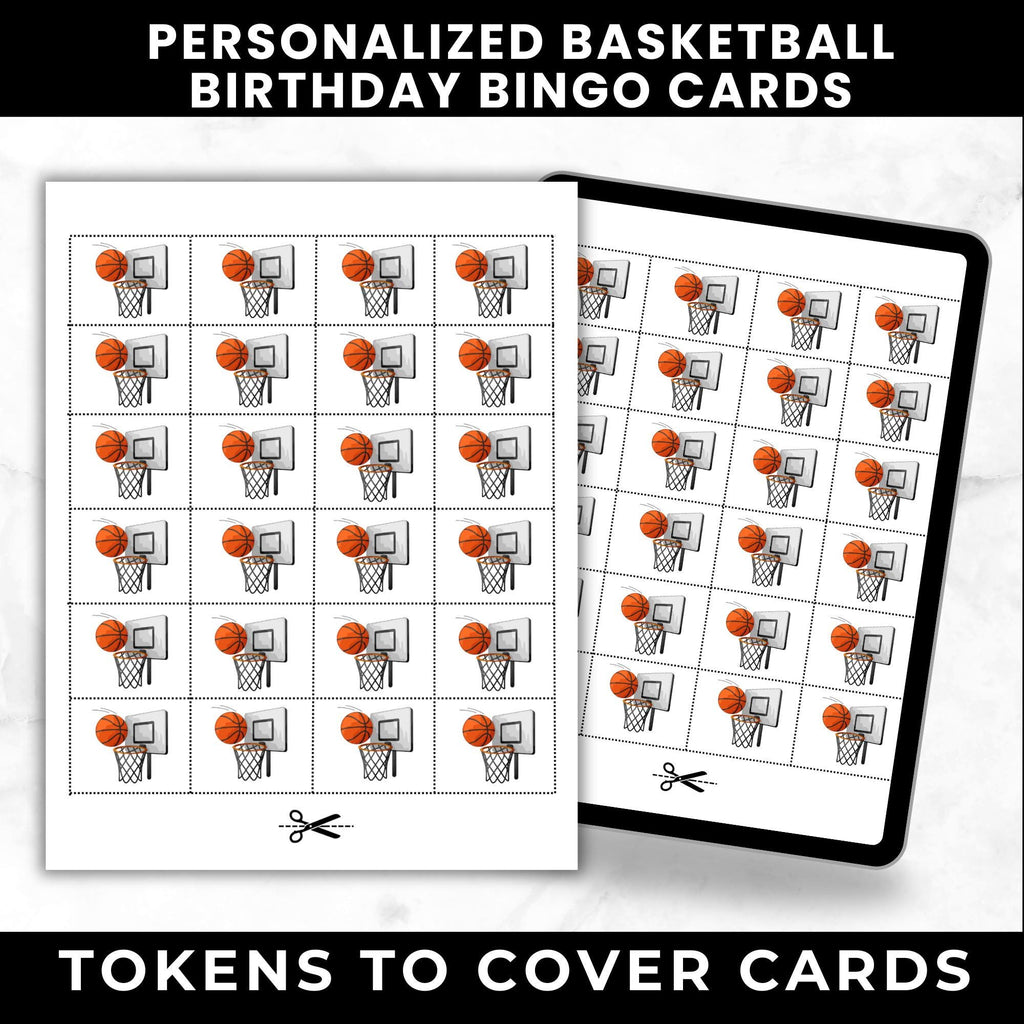 Personalized Basketball Birthday Bingo Cards | Custom Sports Party Game | 50 Unique Cards | Printable Digital Download