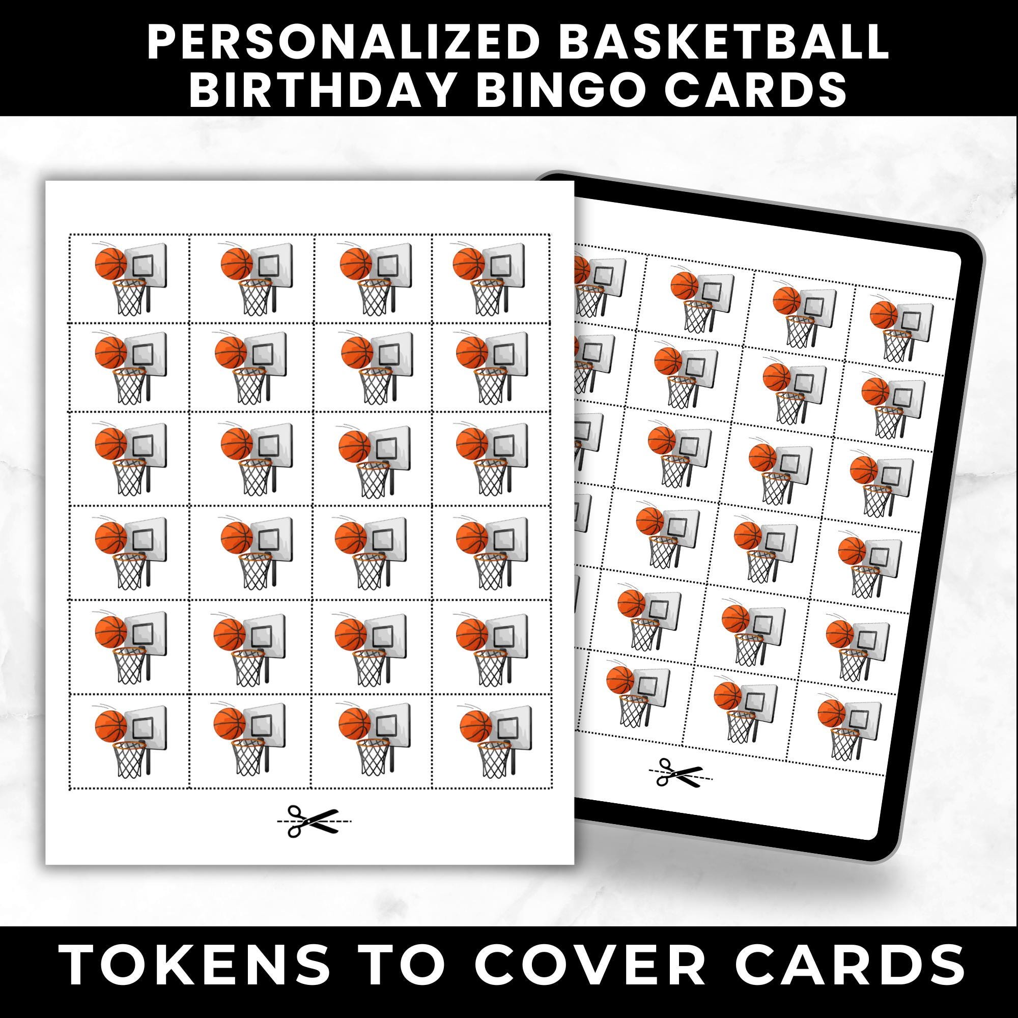 Personalized Basketball Birthday Bingo Cards | Custom Sports Party Game | 50 Unique Cards | Printable Digital Download