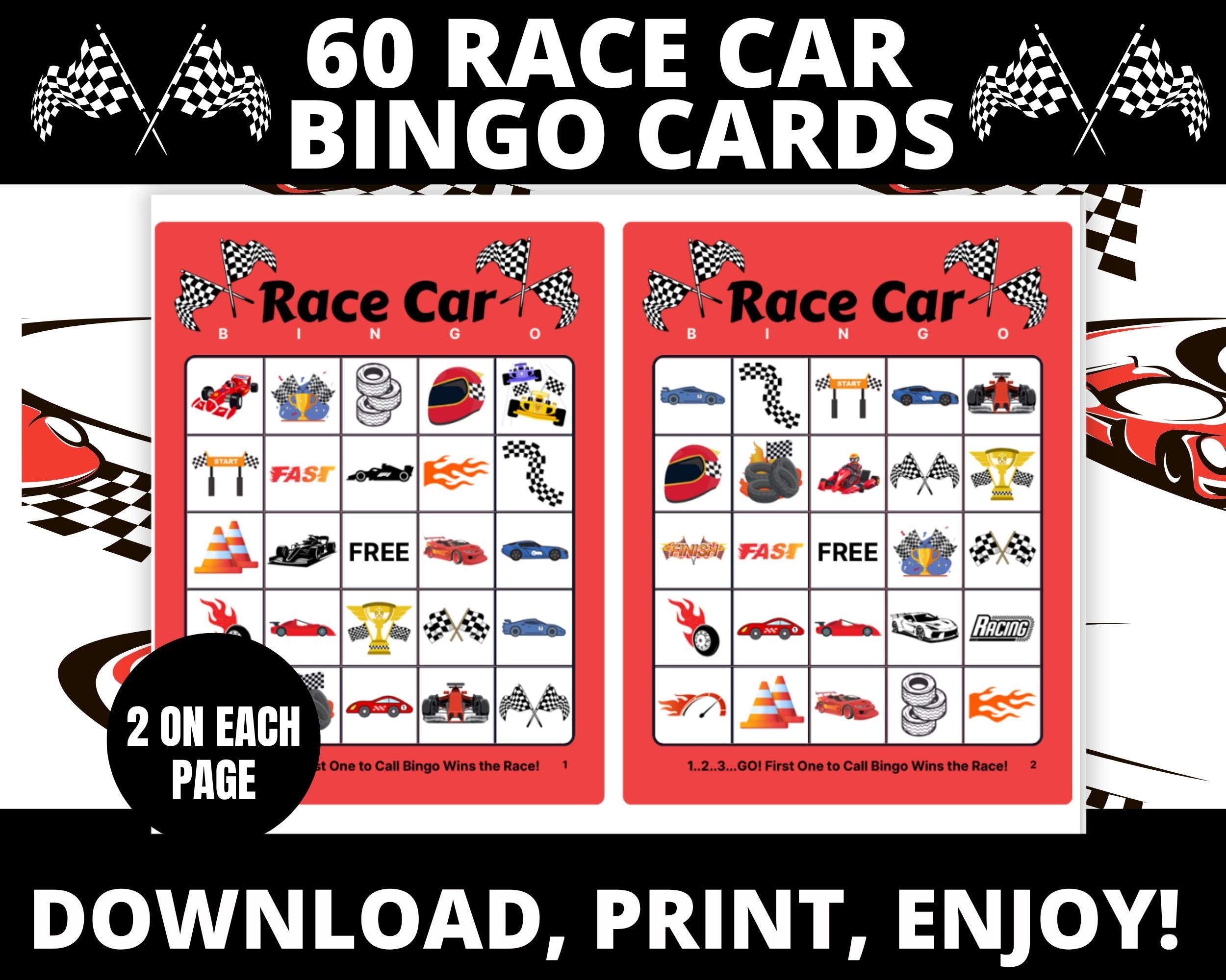 Race Car Birthday Bingo Cards | Boys Birthday Activity Sheet | Race Car Party Games