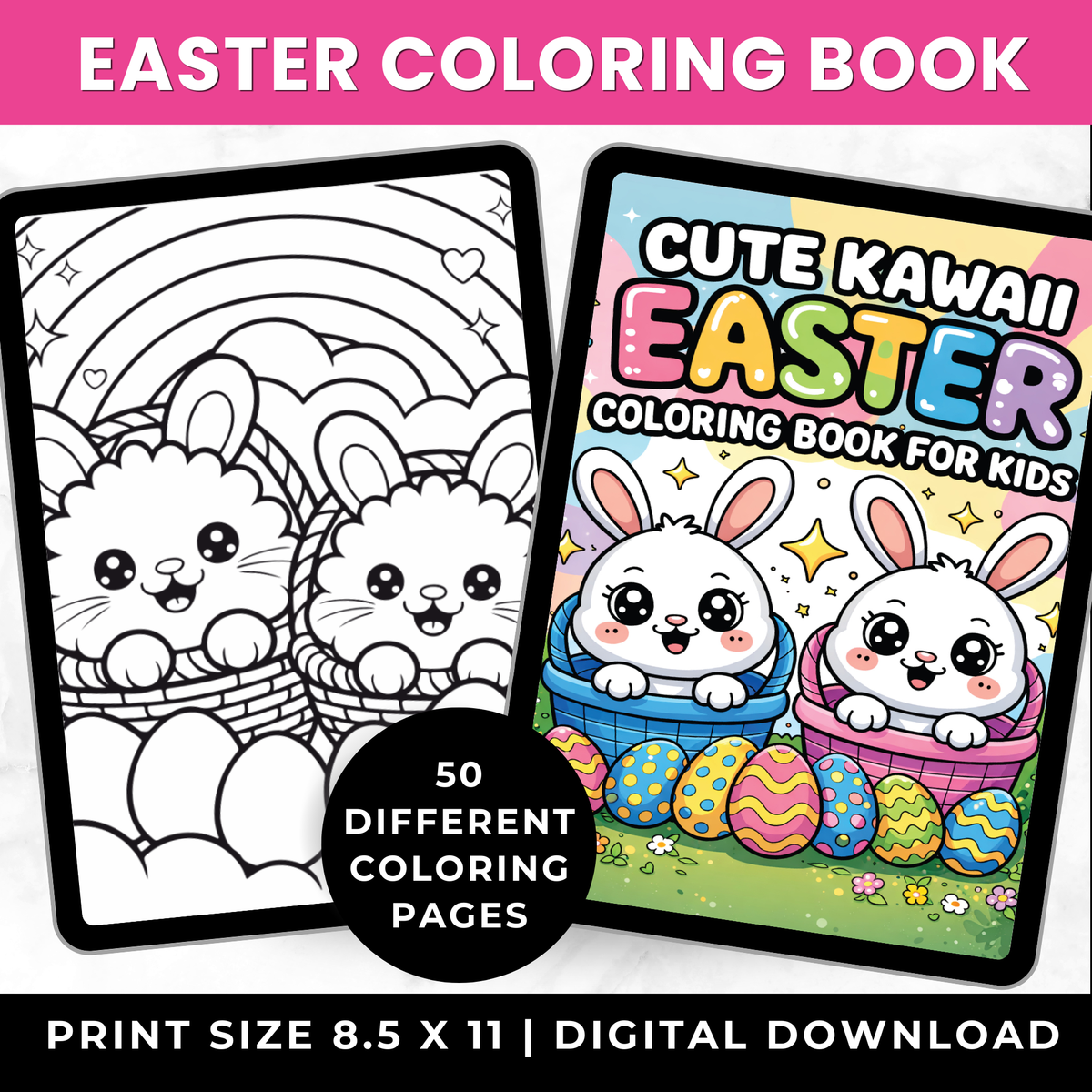 50 cute kawaii Easter coloring pages for kids — Easter bunny coloring book printable ages 3-8