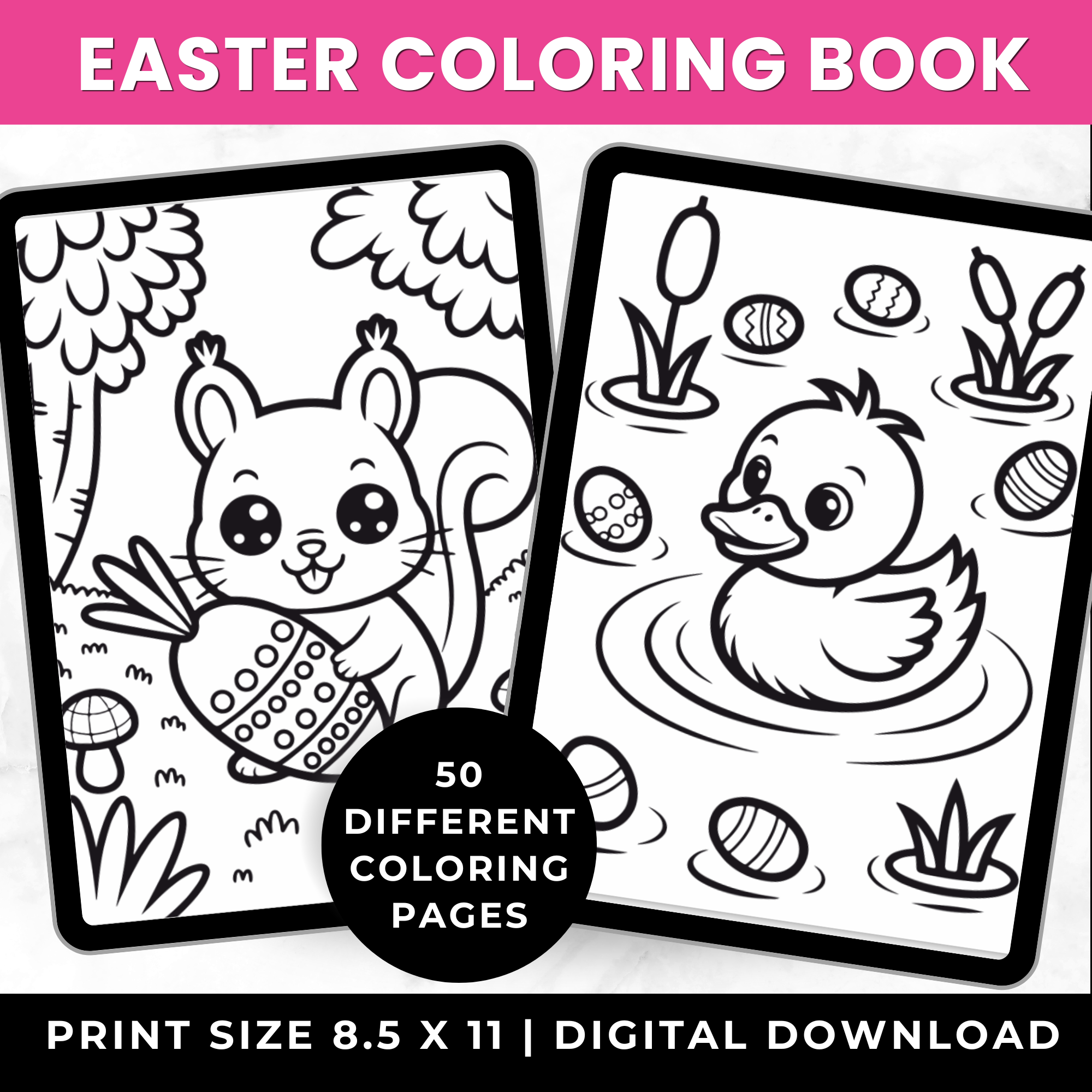 50 Cute Kawaii Easter Coloring Pages for Kids | Easter Bunny Coloring Book Printable Ages 3–8