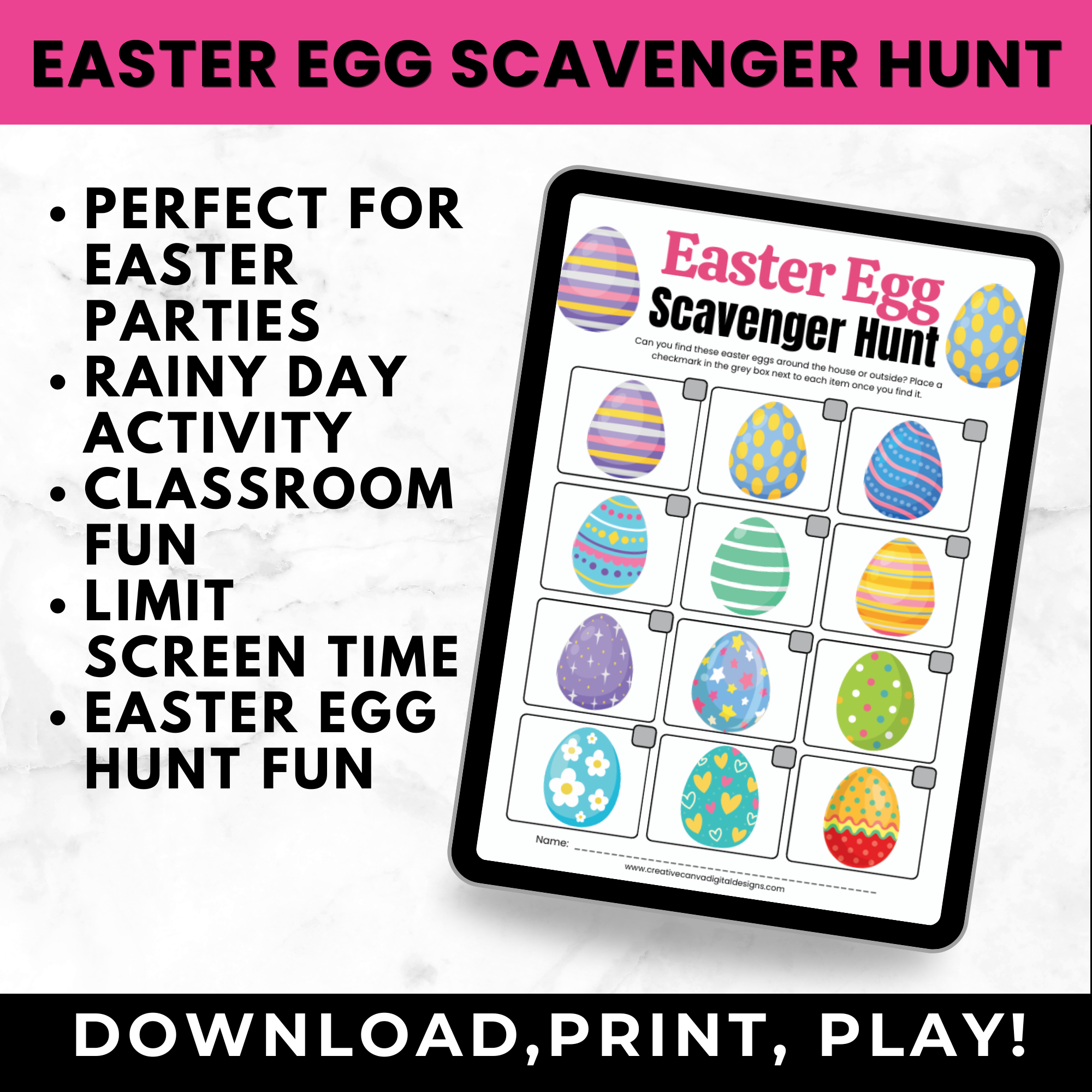 Easter Egg Scavenger Hunt Printable for Kids | Easter Hunt Game Checklist | Indoor Outdoor Easter Activity
