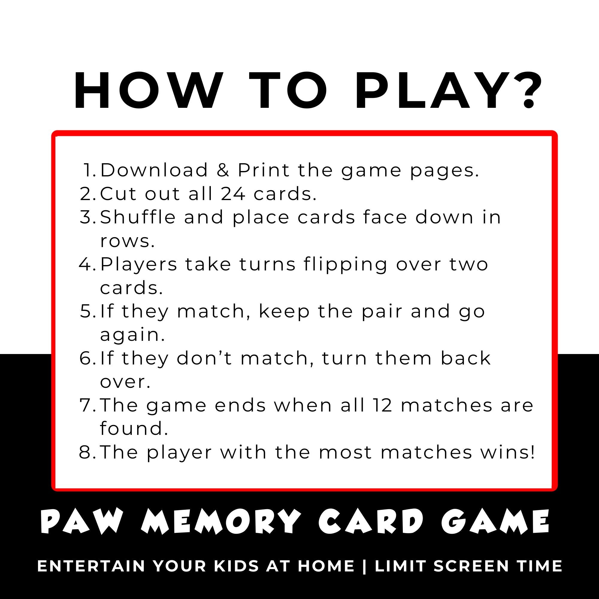 Paw Patrol Memory Game for Kids |Paw Patrol Party Favors