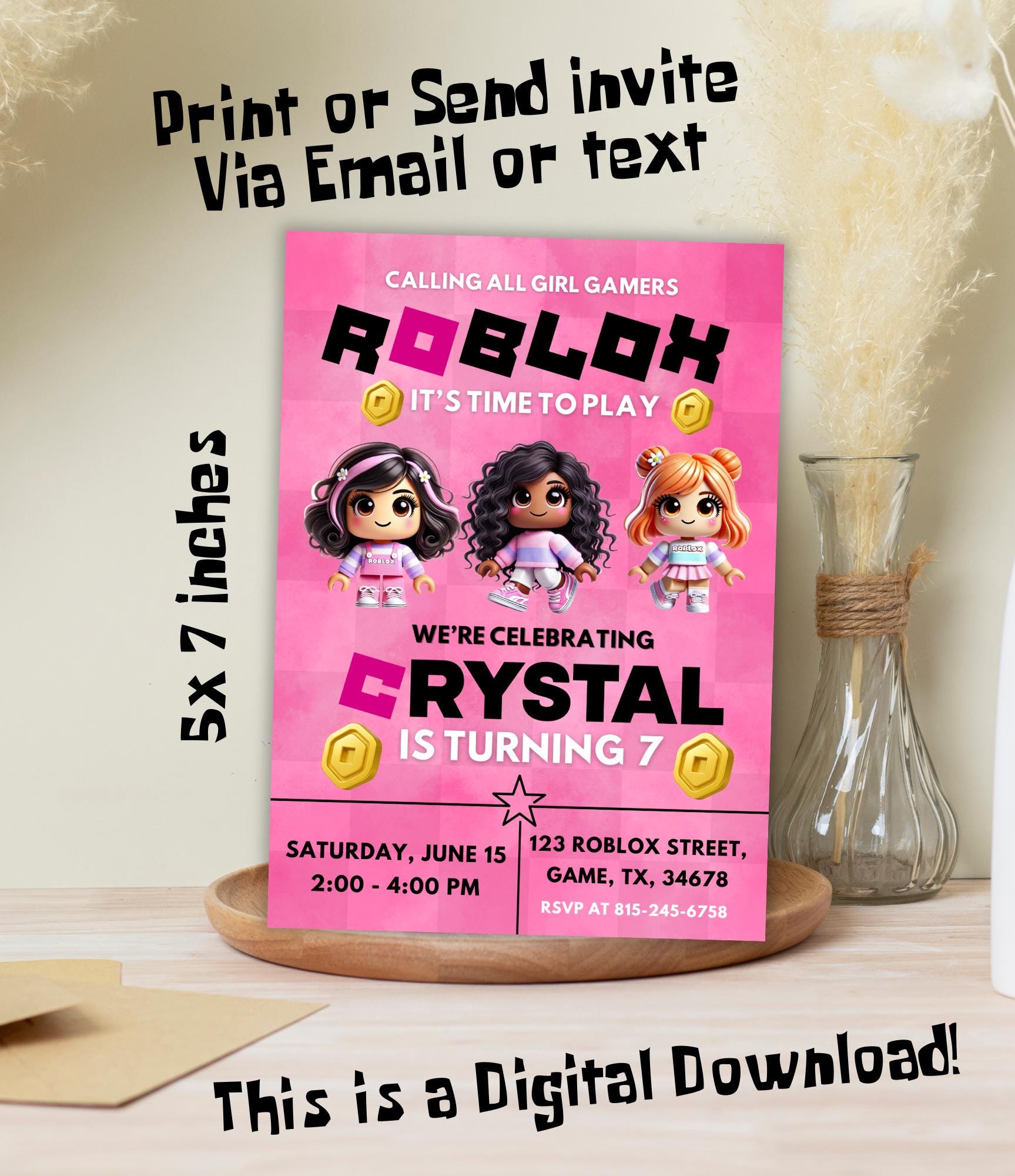 Roblox Girl Birthday Invitation | Roblox Birthday Party | Printable Gaming Invite |  Gamer Girls Party |  Done for You  Birthday Invitation