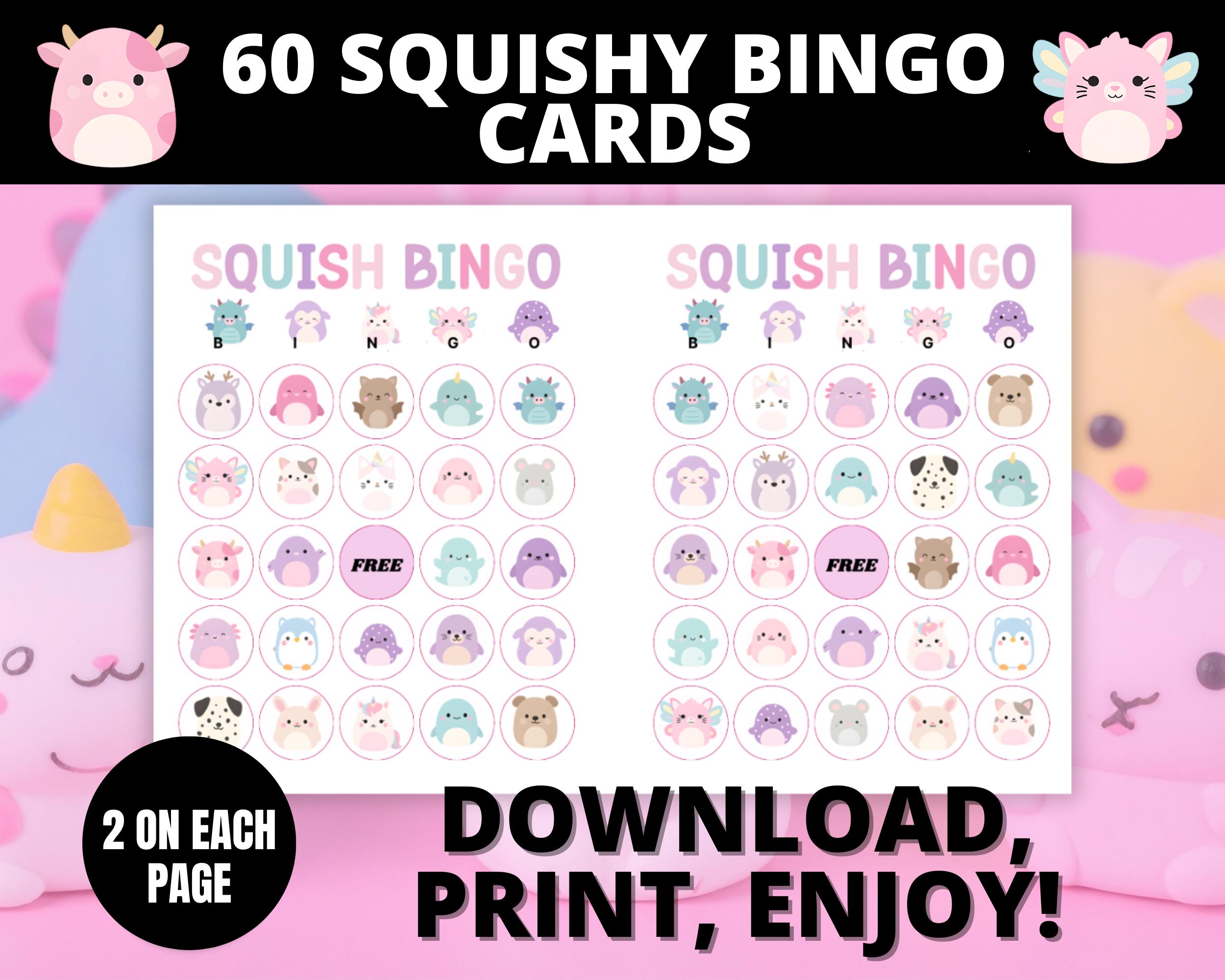 60 Squish Bingo Cards| Kids Birthday Bingo Game | Girls Birthday Party Activity