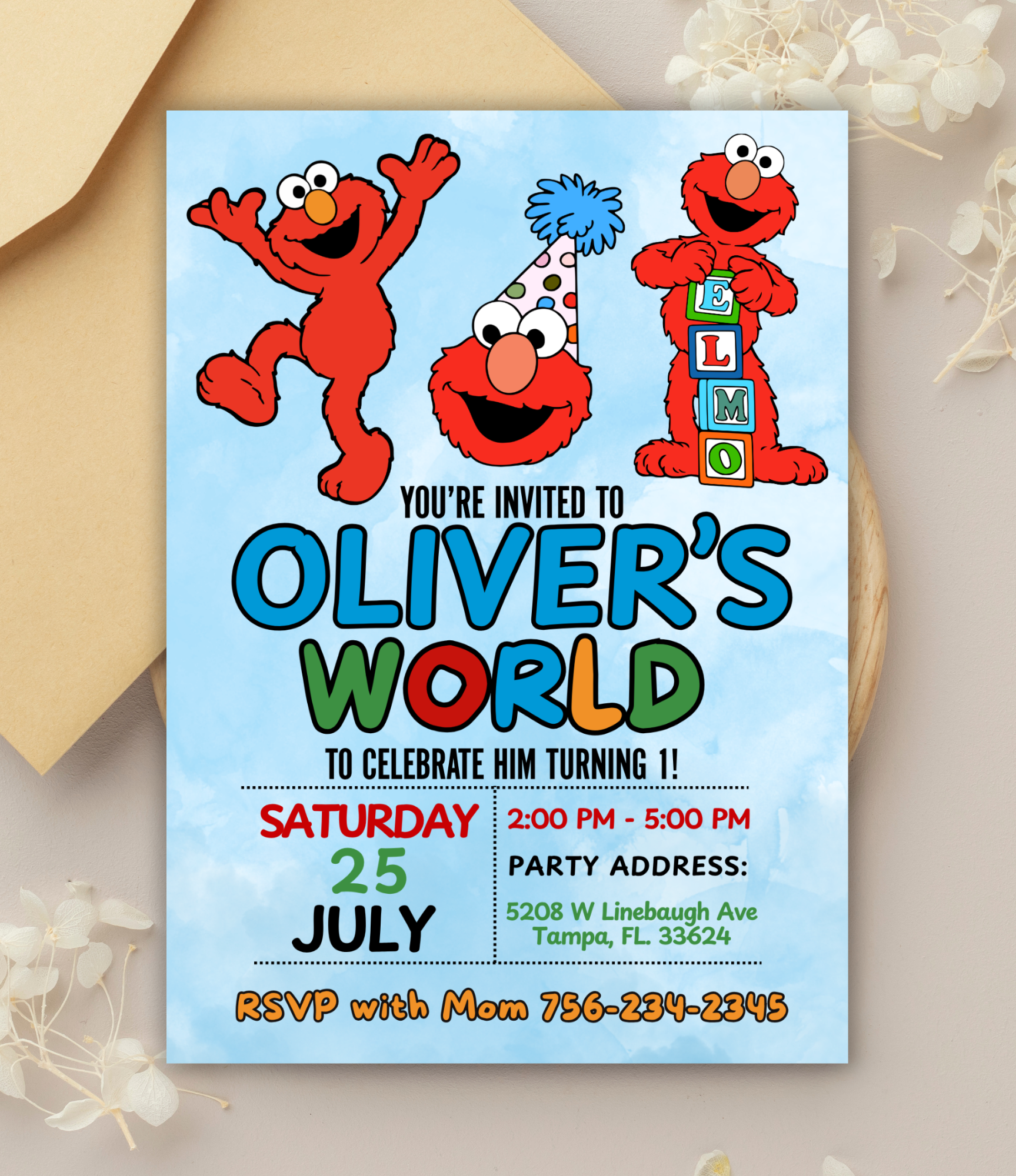 Elmo Birthday Invitation for Boys | Personalized Birthday Invite | Custom Kids Party Invitation | Ready in 24 Hours