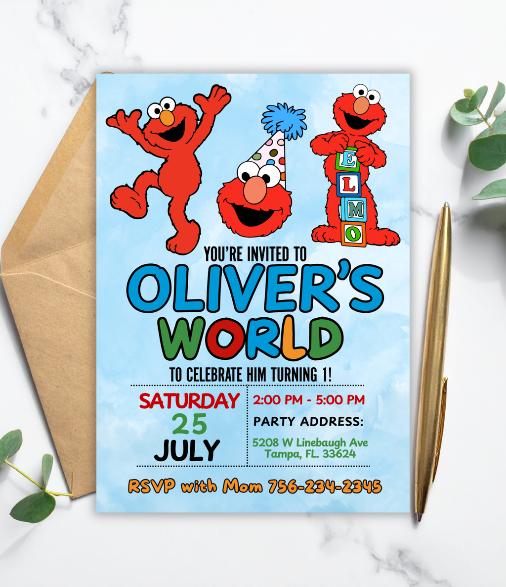 Elmo Birthday Invitation for Boys | Personalized Birthday Invite | Custom Kids Party Invitation | Ready in 24 Hours