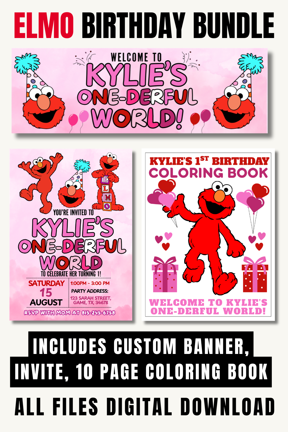Elmo 1st coloring book printable, bundle preview