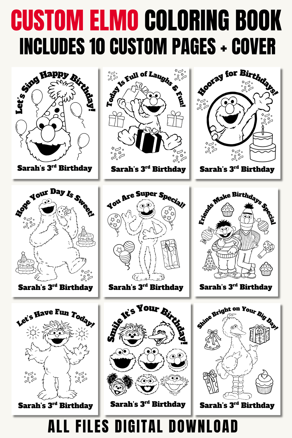 Elmo 1st coloring book printable, bundle preview