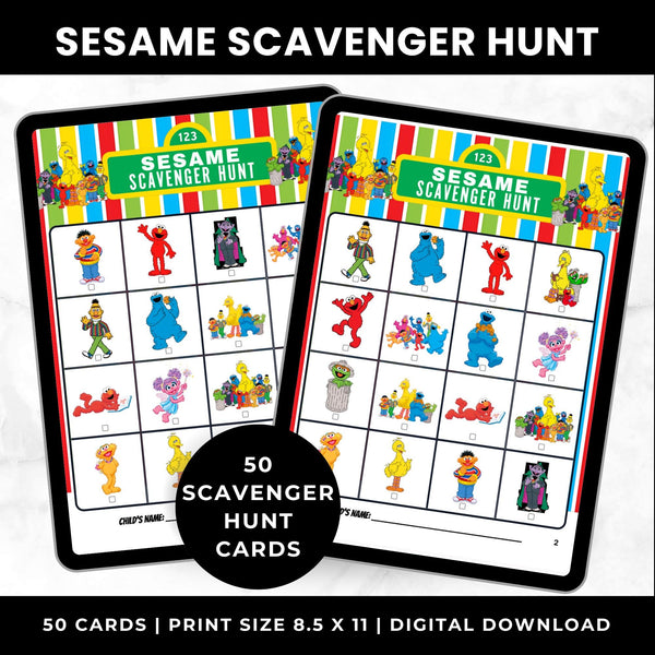 Sesame Street Scavenger Hunt Cards Printable Birthday Party Game