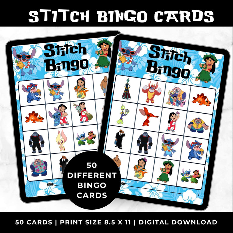 Lilo and Stitch Birthday Bingo Cards Printable Party Game Girls