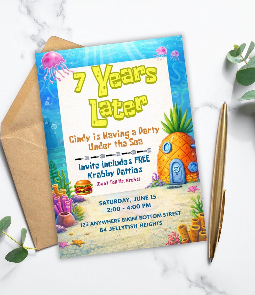Personalized SpongeBob birthday invitation under the sea birthday invite
