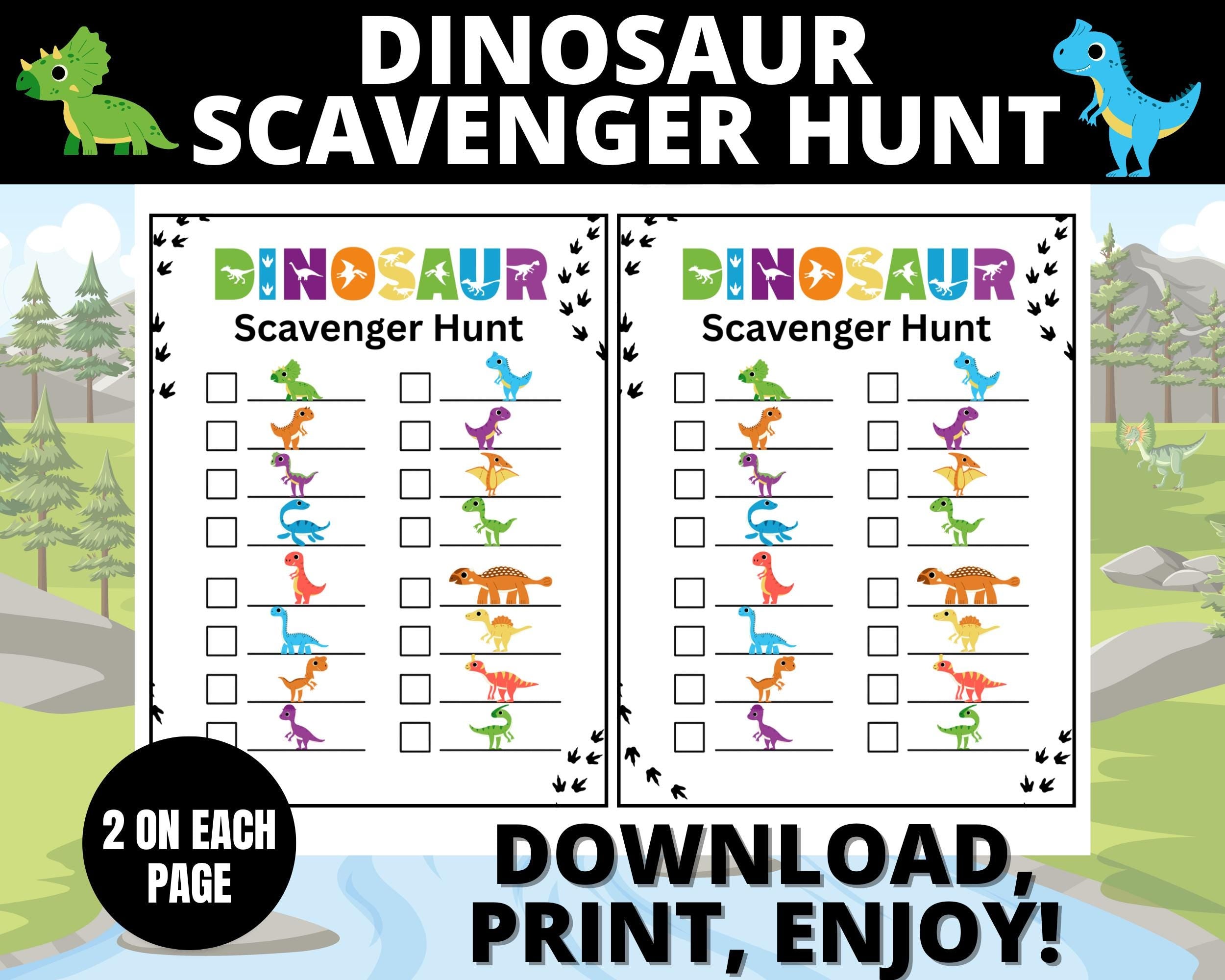 Dinosaur Scavenger Hunt Birthday Activity | Printable Dino Party Game for Kids  | Dino Birthday Games