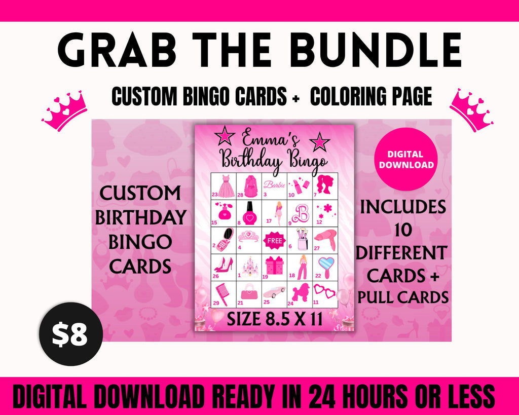 Custom Fashion Doll Birthday Coloring Page | Personalized Doll Birthday Activity | Custom Printable Kids Party Favor | Doll Coloring Sheet