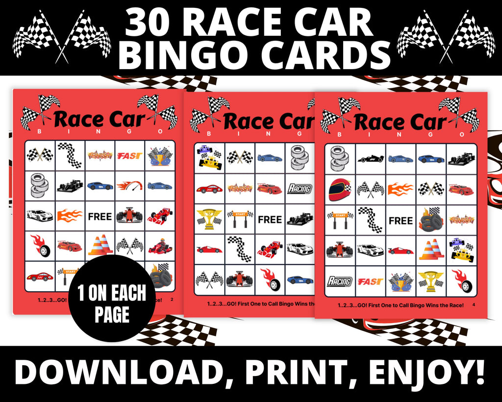 Race Car Birthday Bingo Cards | Birthday Activity Sheet | Race Car Party Games