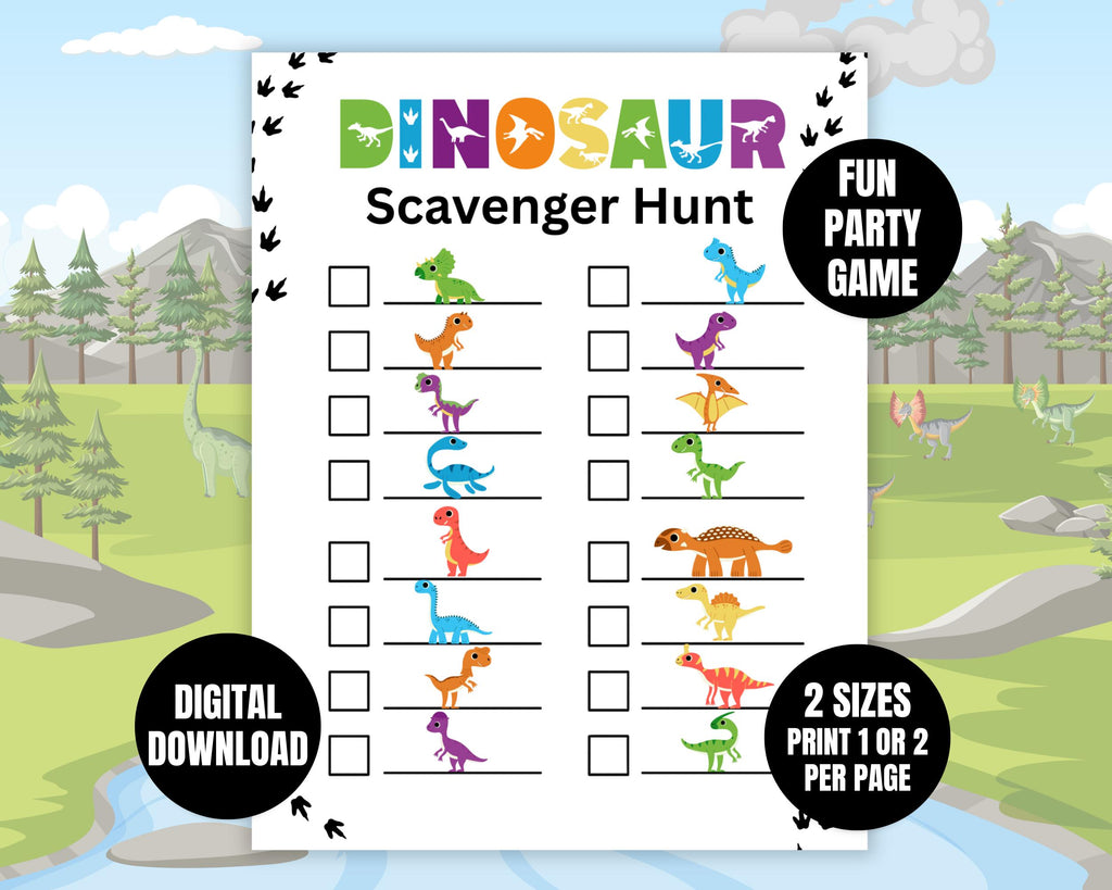 Dinosaur Scavenger Hunt Birthday Activity | Printable Dino Party Game for Kids  | Dino Birthday Games