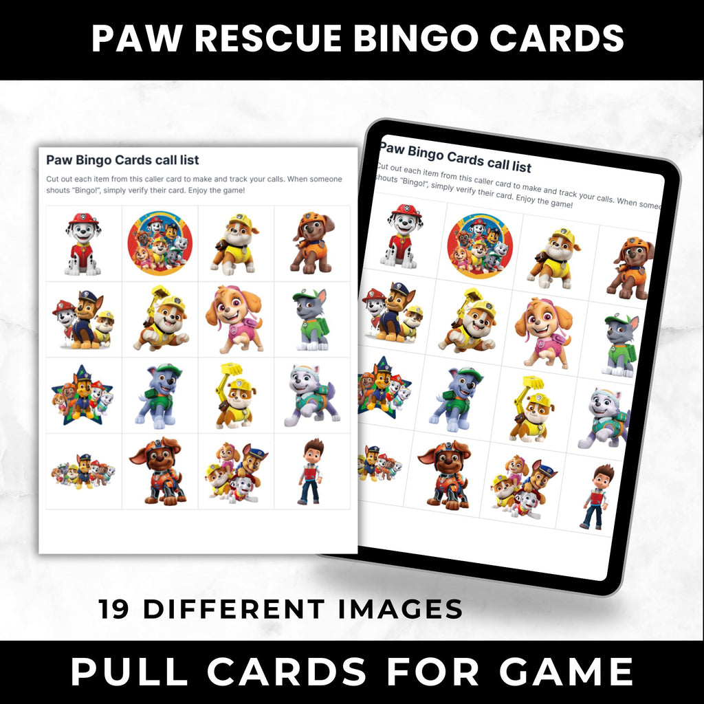 Paw Patrol Bingo Cards | Printable Bingo Cards for Kids