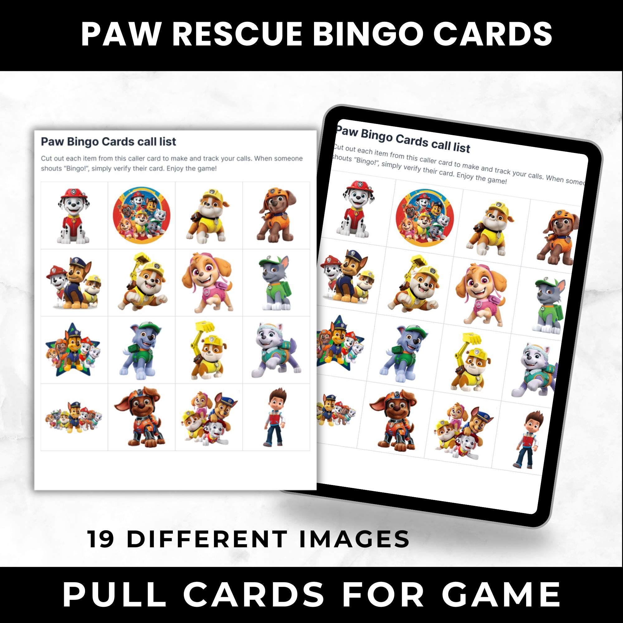 Paw Patrol Bingo Cards for Birthday Parties | Printable Bingo Cards for Kids | Paw Patrol Party Favors | Paw Birthday Game