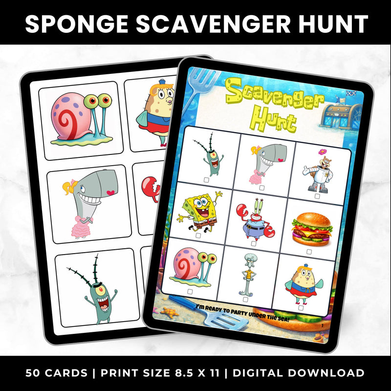 SpongeBob Birthday Scavenger Hunt Cards Printable Party Game Under the Sea