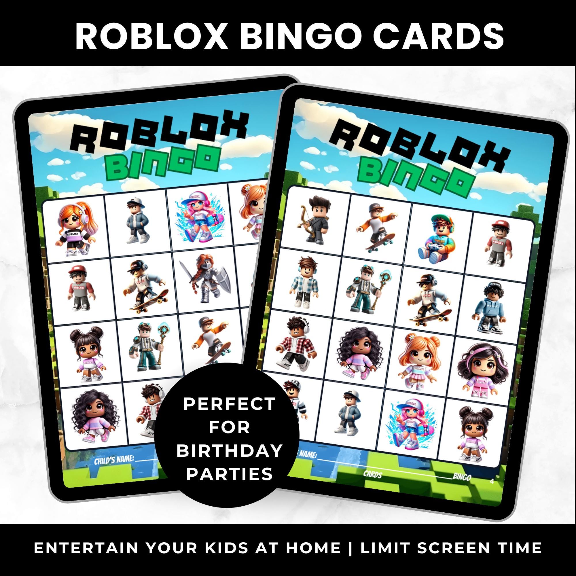 Roblox Birthday Game | Roblox Bingo Cards | Printable Bingo Game for Kids | Roblox Birthday Party Activity