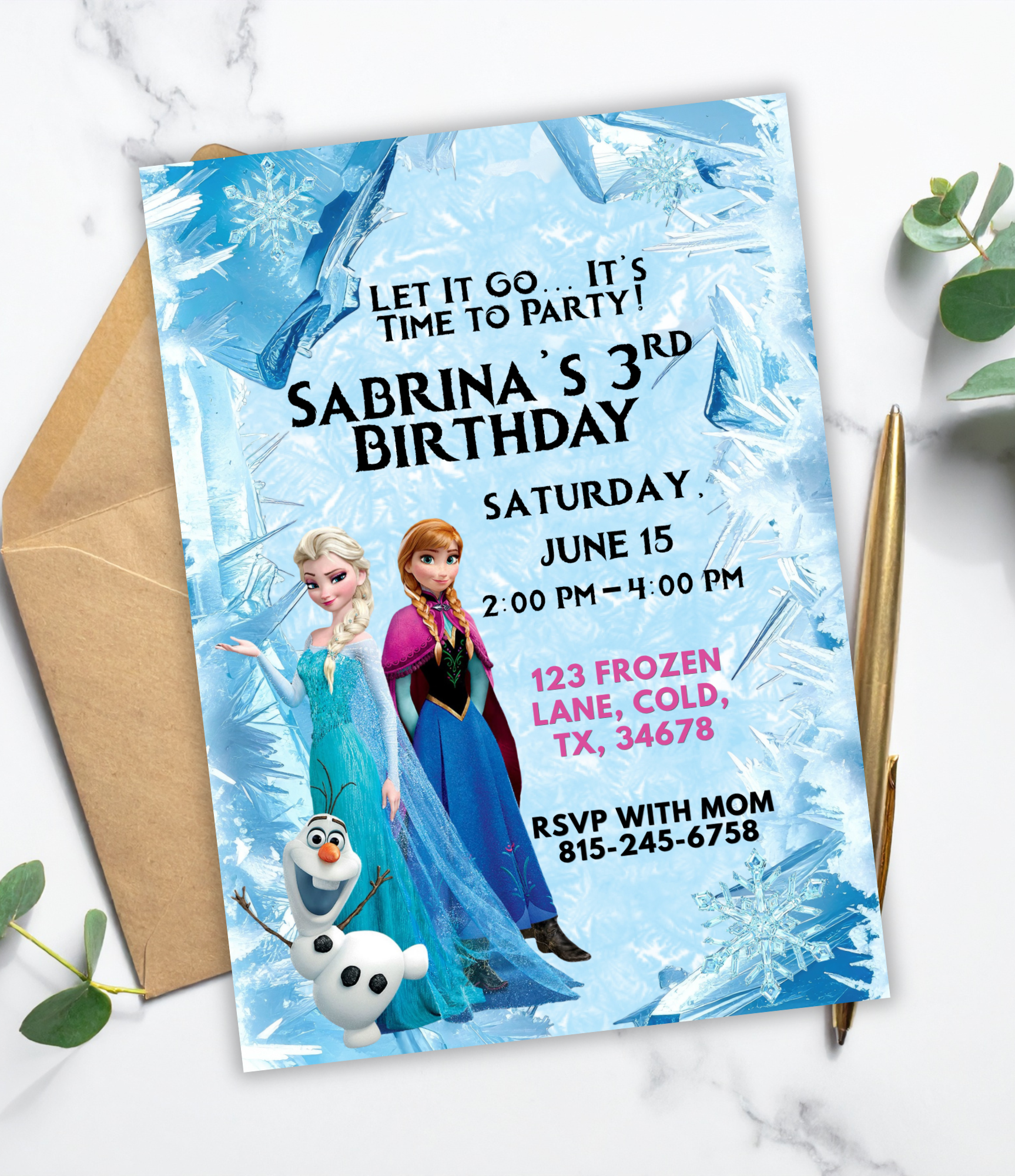 Frozen Birthday Invitation | Frozen Theme Party Invite for Girls | Toddler Birthday Invite