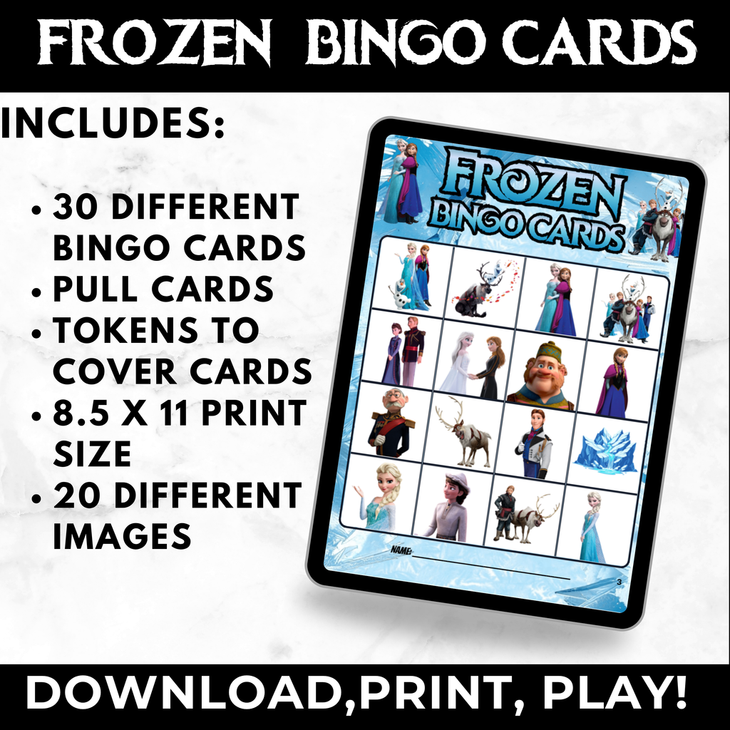 Frozen Bingo Cards Printable | Frozen Birthday Party Game for Kids | Toddler Party Activity