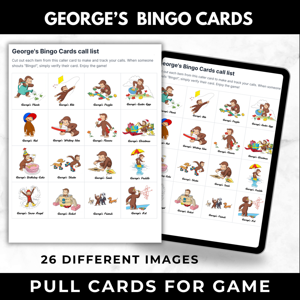 Curious George Bingo Cards for Kids