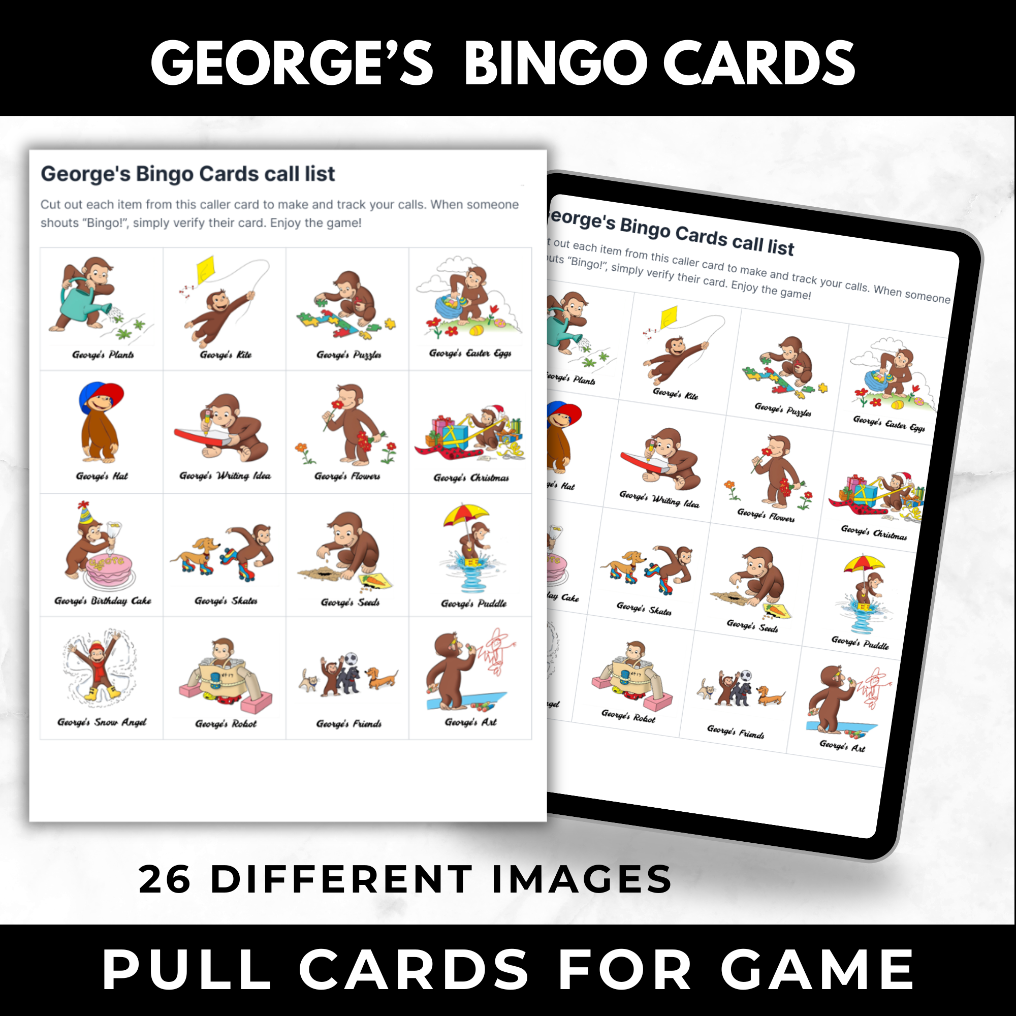 Curious George Bingo Cards for Kids
