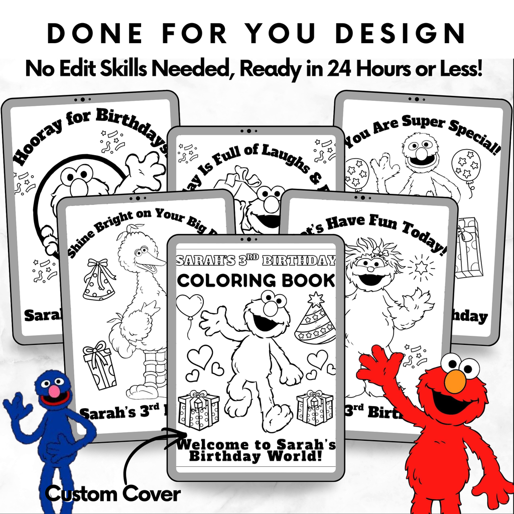 Personalized Elmo Birthday Coloring Book | Custom Kids Printable
