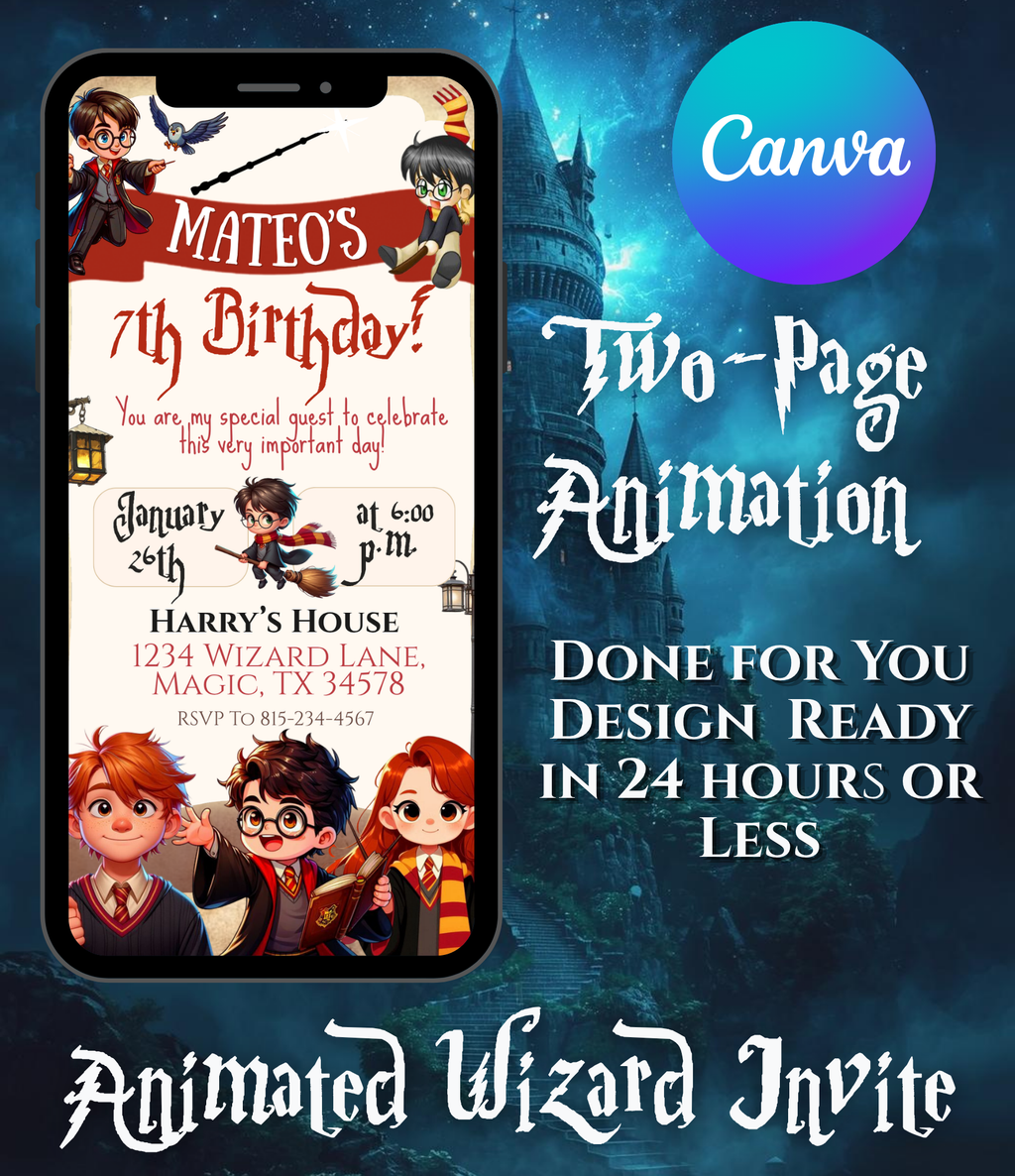 Harry Potter Inspired Animated Birthday Invitation for Kids | Personalized Wizard Video Invite