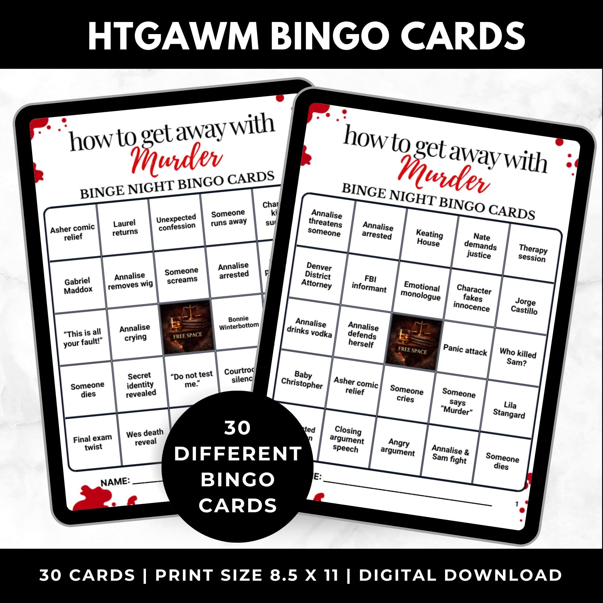 How to Get Away With Murder Bingo Cards – Adult Watch Party Game, Legal Drama TV Show Bingo, Girls Night In Party, Instant Download