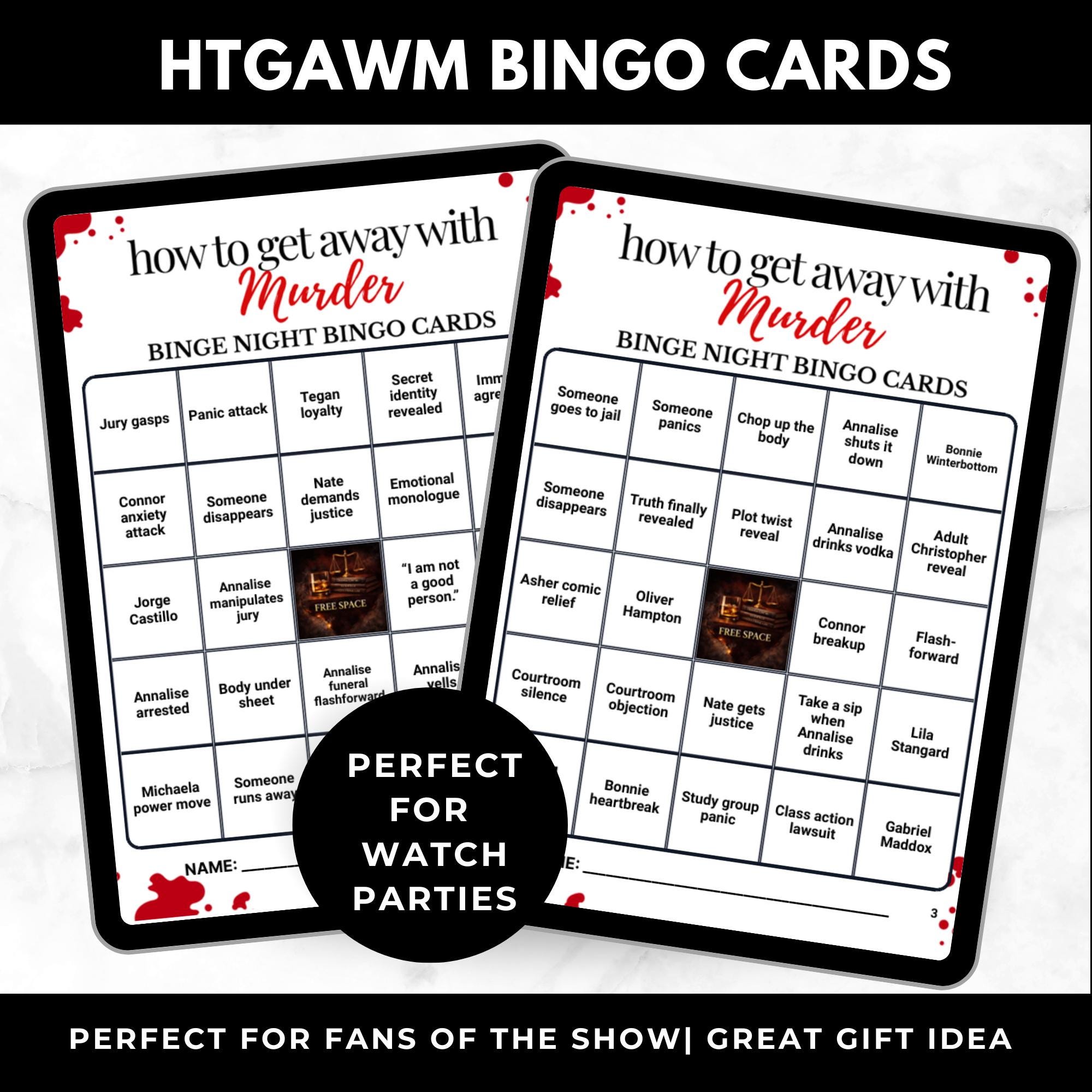 How to Get Away With Murder Bingo Cards – Adult Watch Party Game, Legal Drama TV Show Bingo, Girls Night In Party, Instant Download