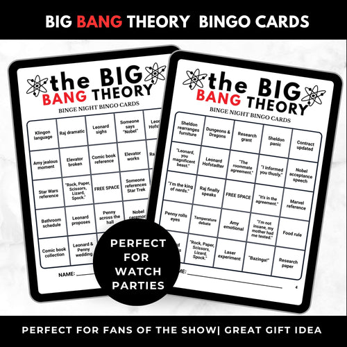 Big Bang Theory TV Show Bingo Cards Printable – Adult Watch Party Game, Nerd TV Show Binge Night Bingo, Sitcom Party Game, Instant Download