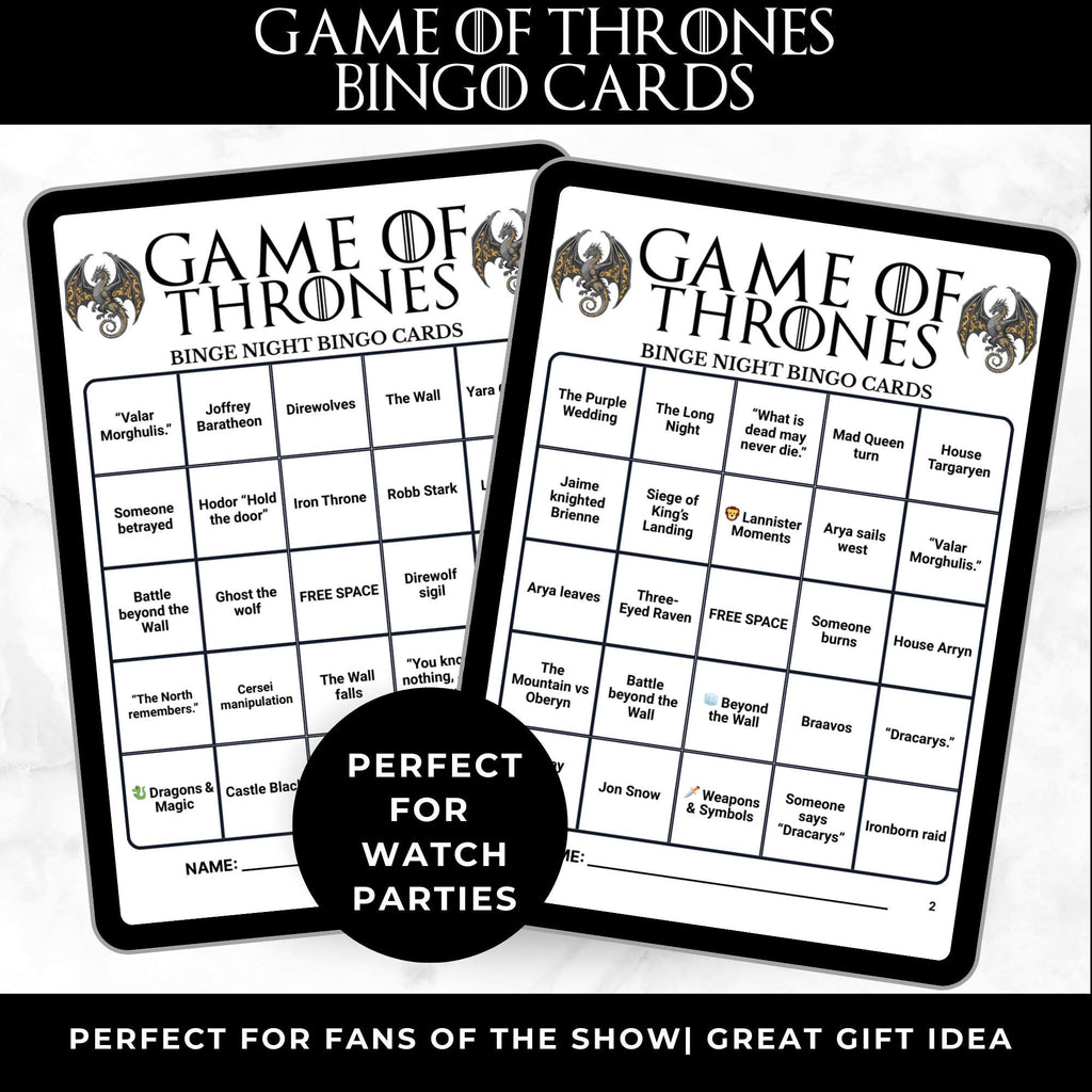 Game of Thrones Bingo Cards Printable – Adult Watch Party Game, Fantasy TV Show Binge Night, Medieval Party Game, Instant Download
