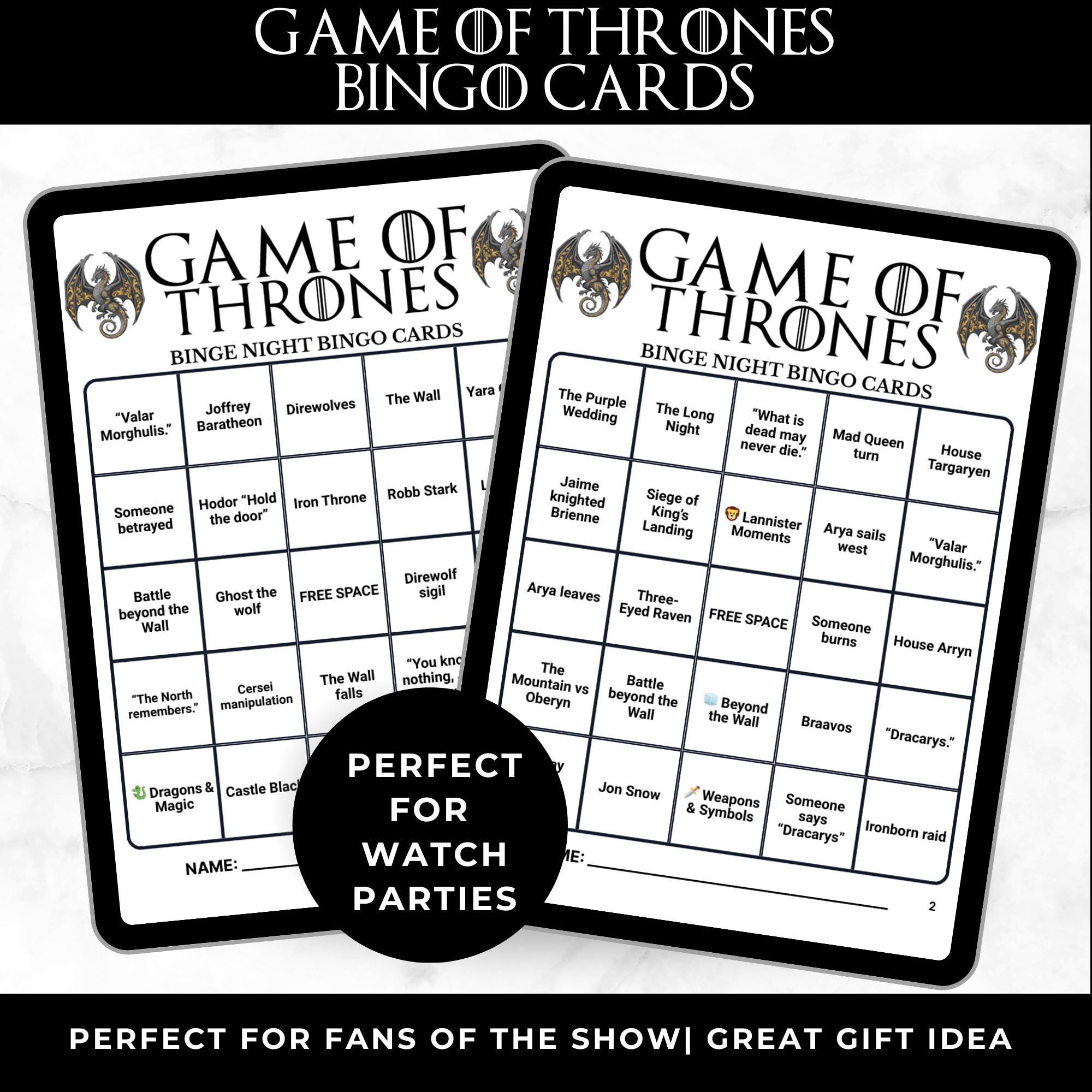 Game of Thrones Bingo Cards Printable – Adult Watch Party Game, Fantasy TV Show Binge Night, Medieval Party Game, Instant Download