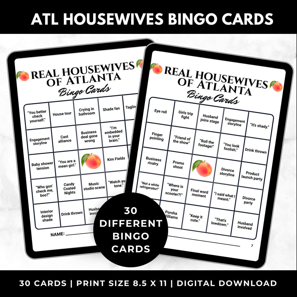 Atlanta Housewives Bingo Cards Printable –Adult Watch Party Game, RHOA Girls Night, Reality TV Binge Party, Instant Download