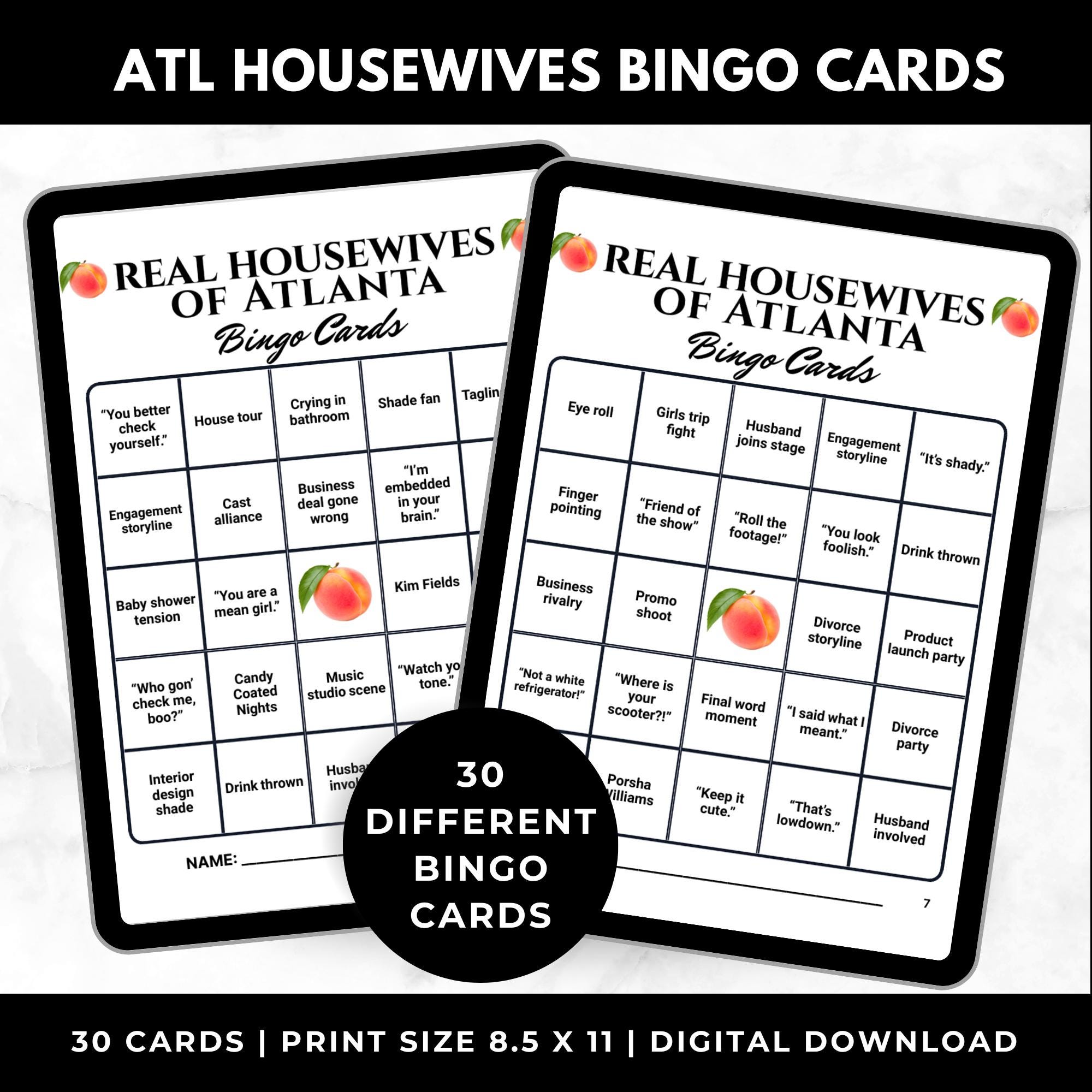 Atlanta Housewives Bingo Cards Printable –Adult Watch Party Game, RHOA Girls Night, Reality TV Binge Party, Instant Download