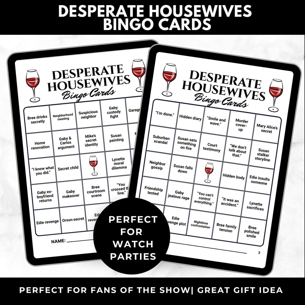 Housewives TV Show Bingo Cards Printable – Adult Watch Party Game, Drama Binge Night, TV Show Party Game, Instant Download