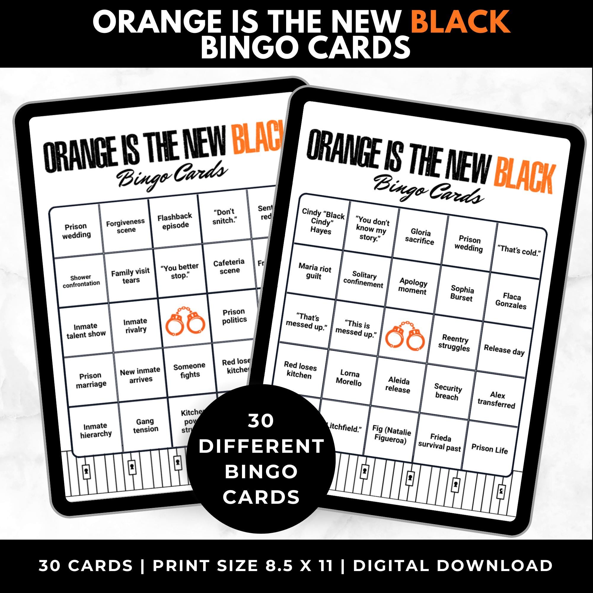 Prison TV Show Bingo Cards Printable – Adult Watch Party Game, OITNB Binge Night Party, TV Show Game, Instant Download