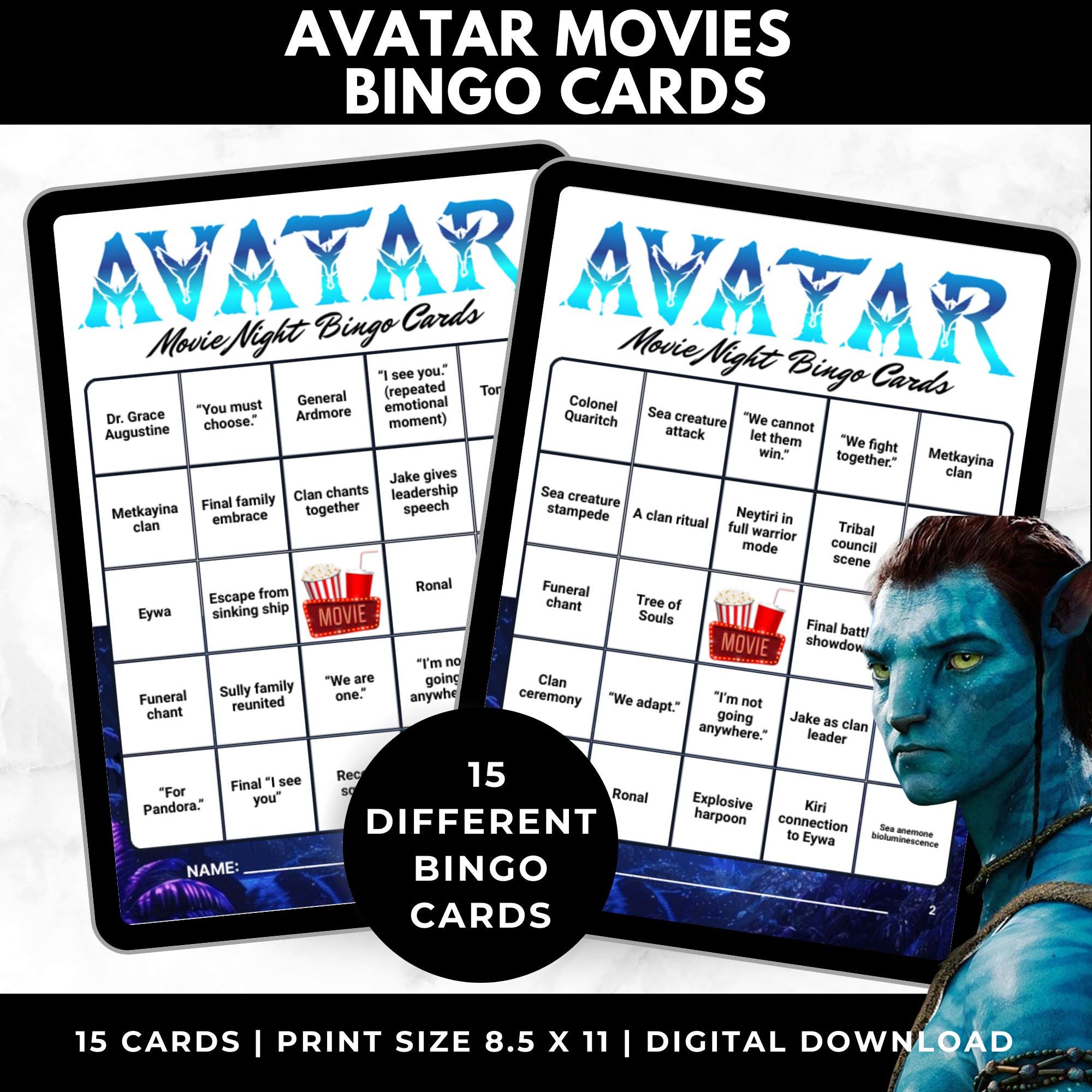 Avatar Bingo Cards Printable – Movie Night Game, Movie Bingo Cards, Sci-Fi Fantasy Binge Game, Instant Download
