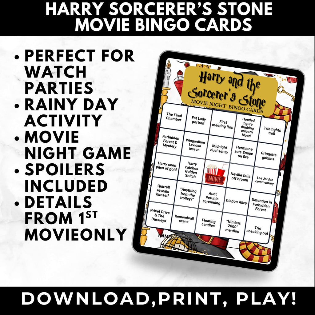 Wizard Movie Bingo Cards Printable – Sorcerer’s Stone Watch Party Game, Fantasy Movie Night Activity, Instant Download