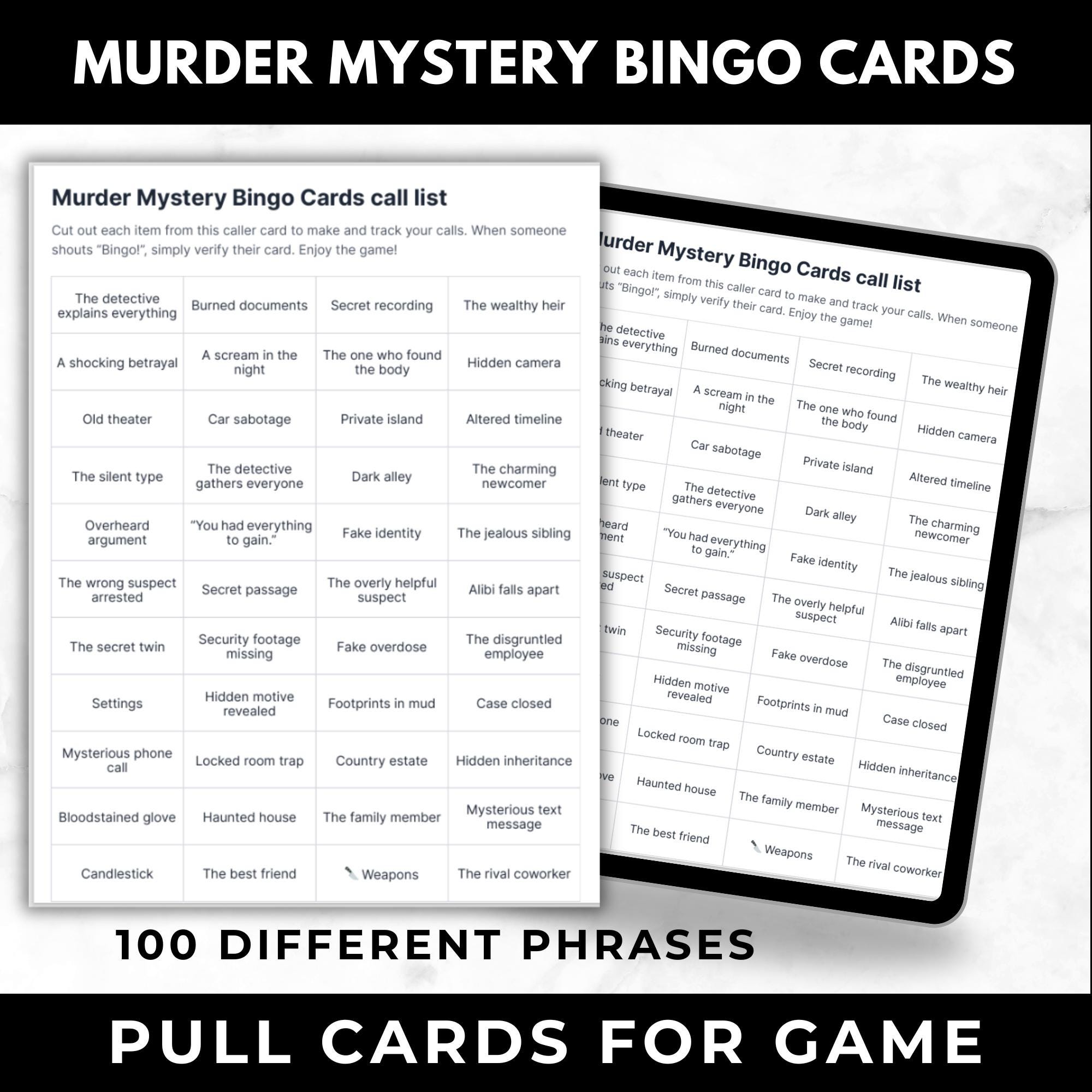 Murder Mystery Bingo Printable – Adult Dinner Party Game, Who Did It Party Activity, Girls Night Game, Instant Download