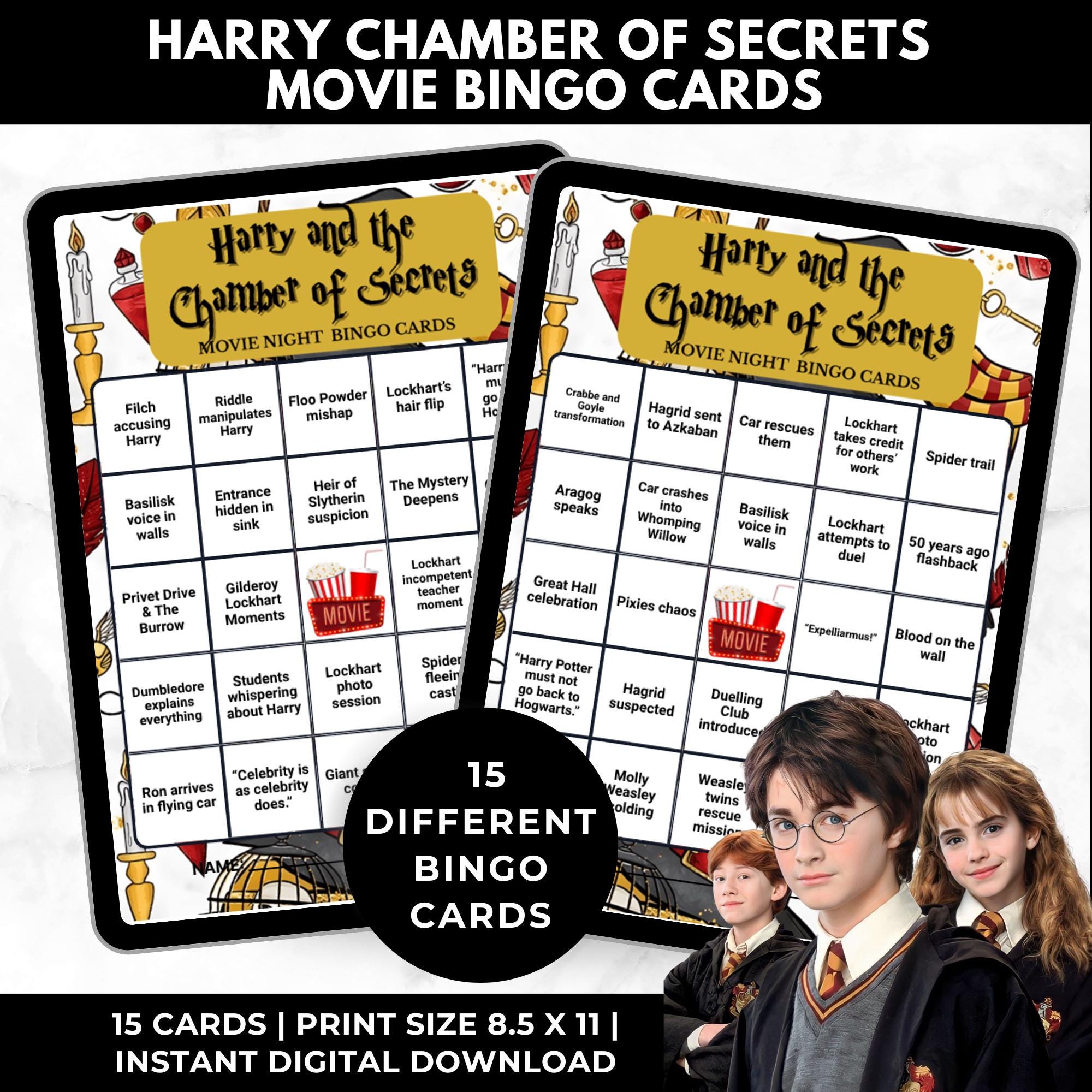 Wizard Movie Bingo Cards Printable – Chambers of Secrets Watch Party Game, Fantasy Movie Night Activity, Instant Download
