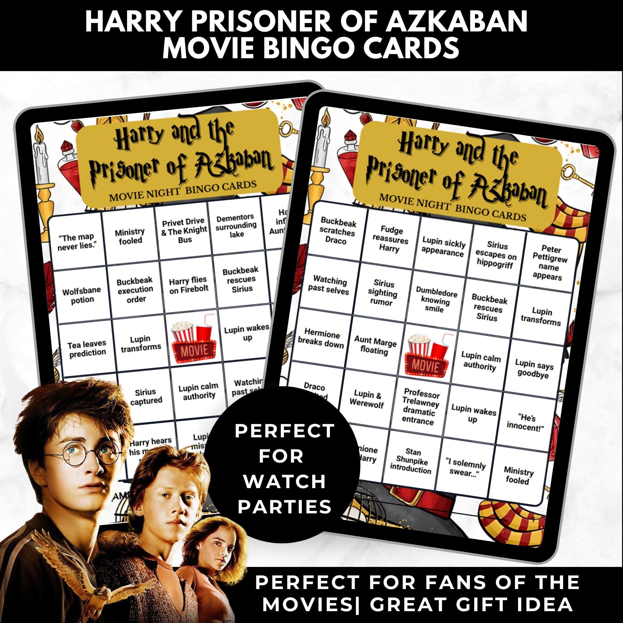 Wizard Movie Bingo Cards Printable – Prisoner of Azkaban Watch Party Game, Fantasy Movie Night Game, Hogwarts Gift Instant Download