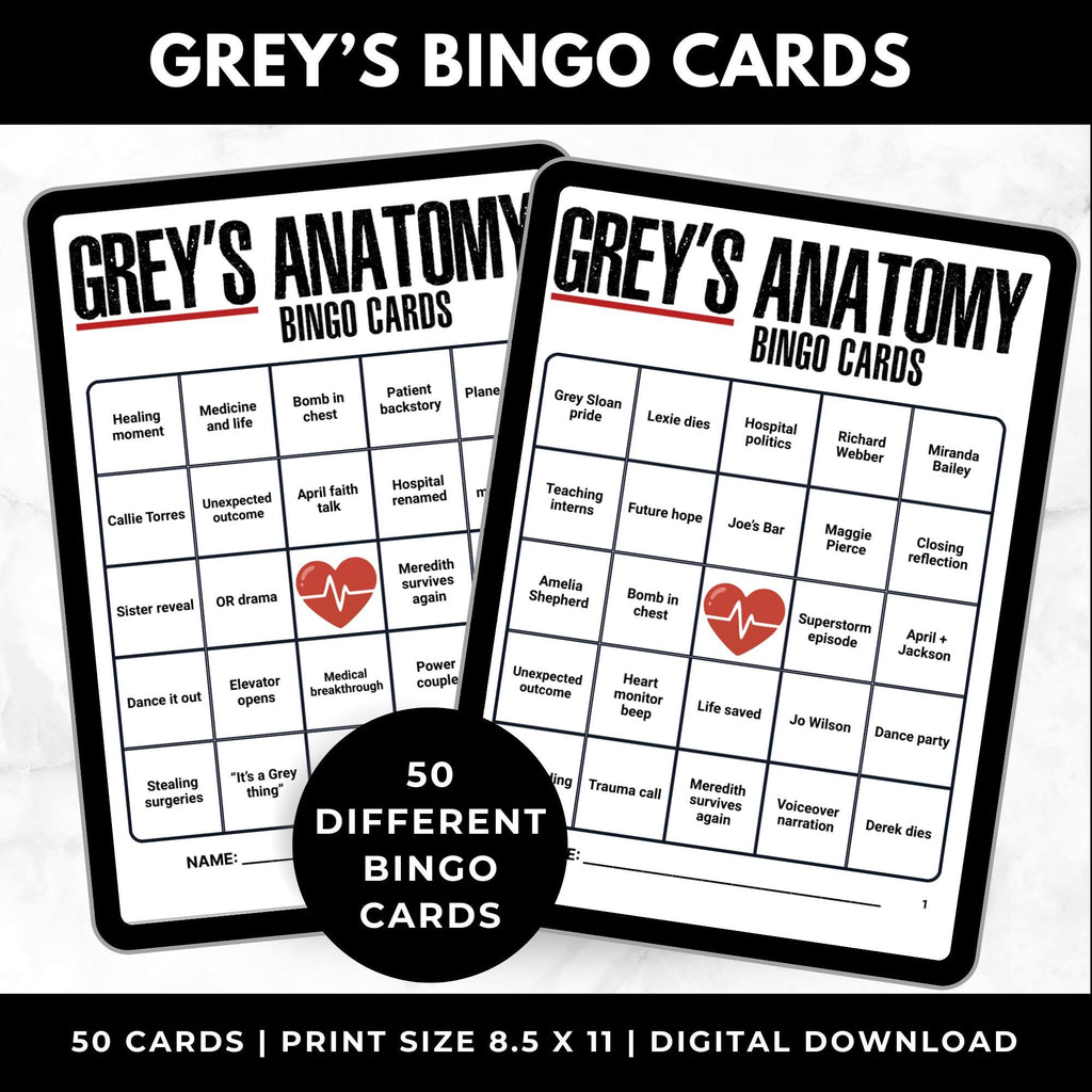 Grey’s Anatomy Bingo Cards | Watch Party Game for Fans | Girls Night Activity | Printable Bingo | Instant Download