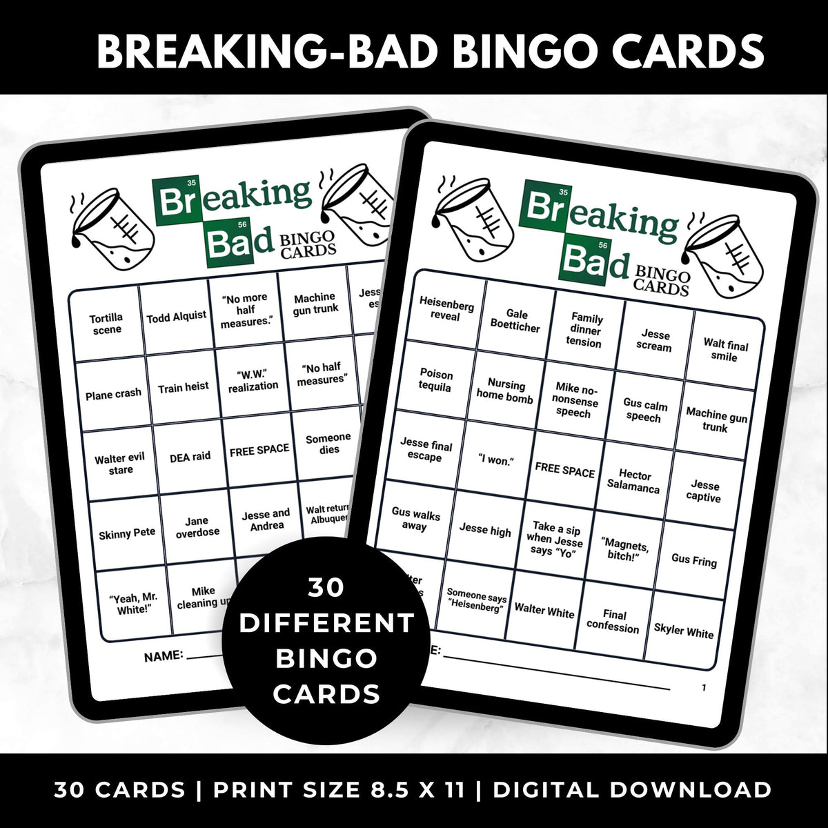 Breaking Bad Bingo Cards Printable Watch Party Game